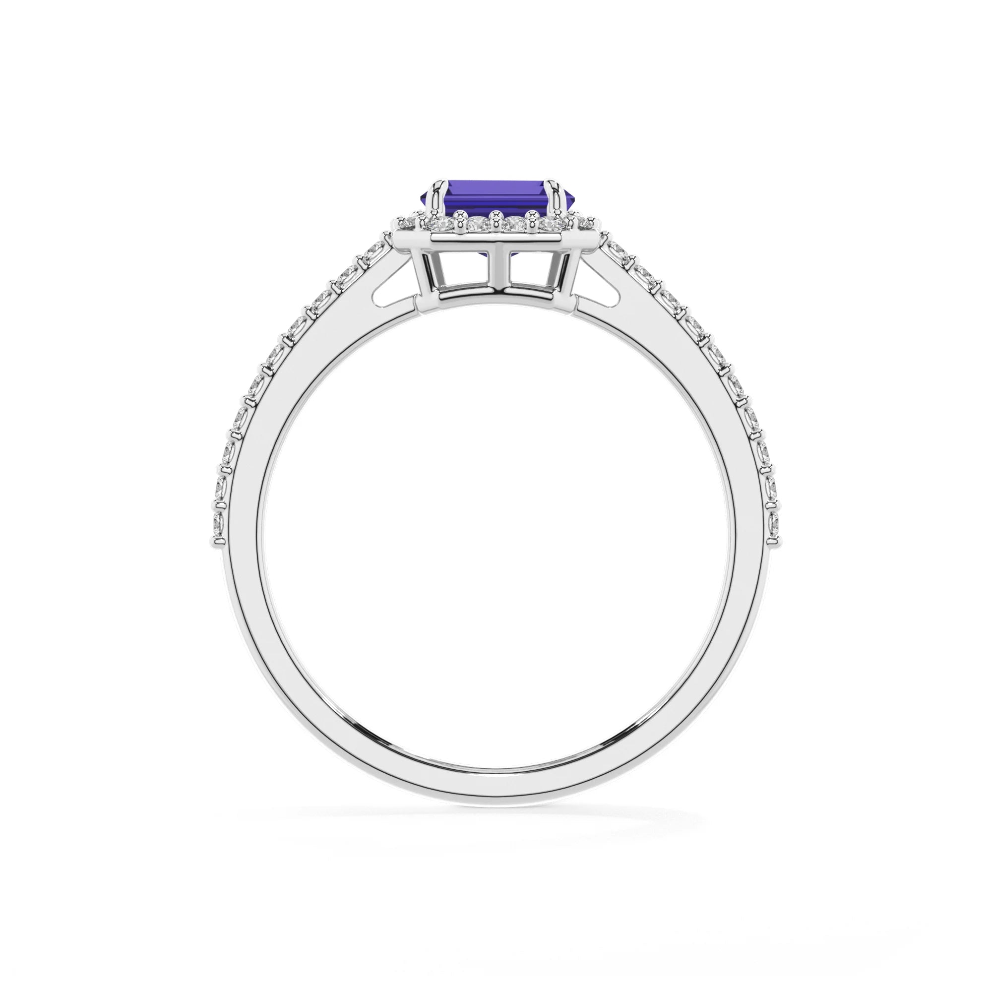lab grown amethyst emerald cut solitaire rings in white gold