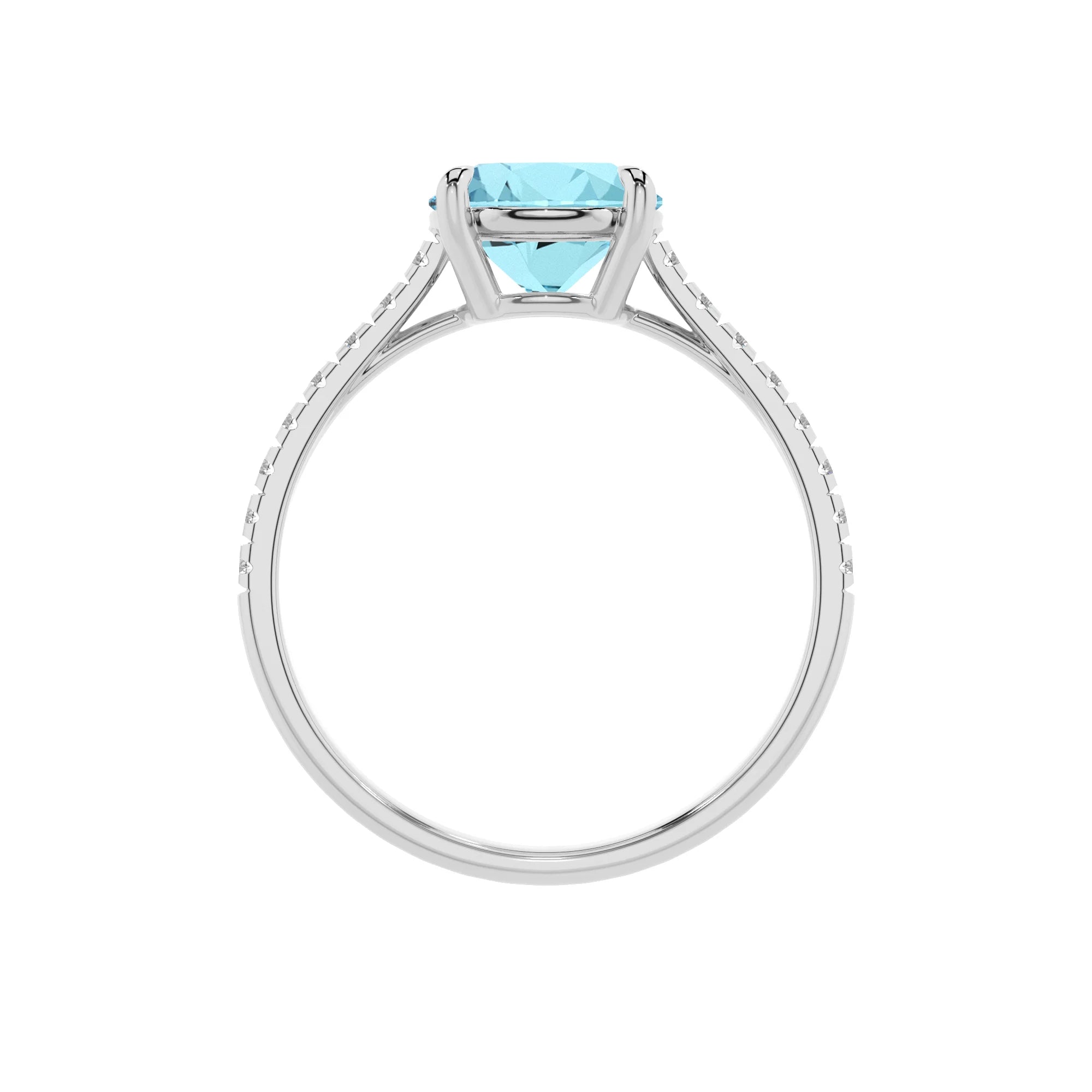 lab grown aquamarine round half eternity solitaire engagement rings in sterling silver