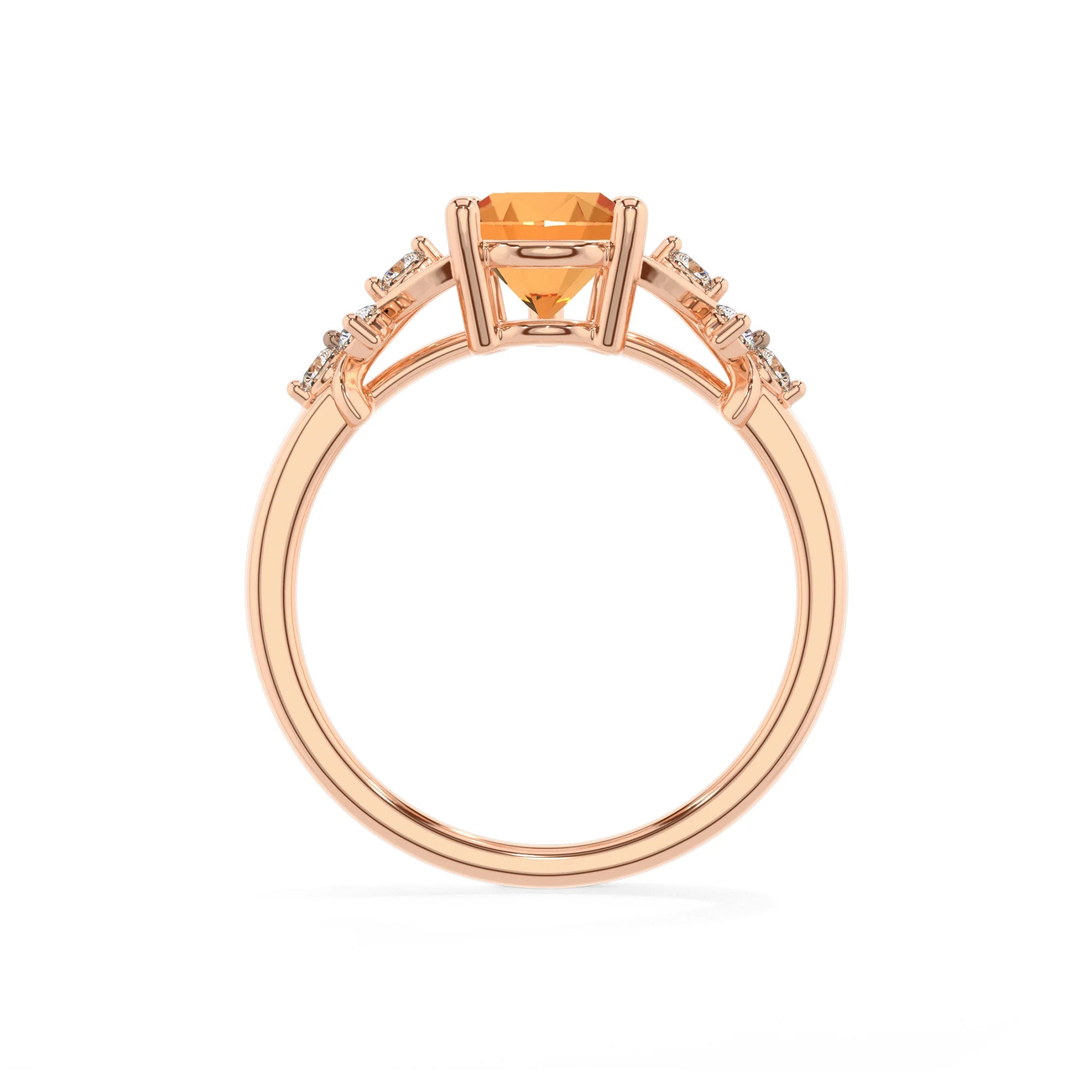 lab grown citrine pear solitaire rings in rose gold