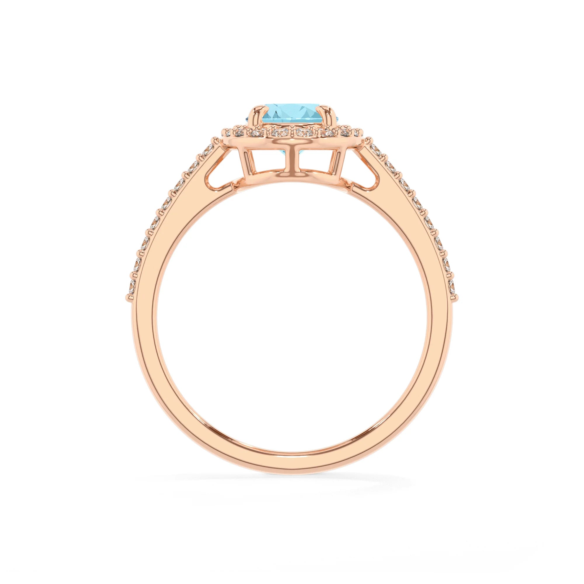 lab grown aquamarine oval solitaire rings in rose gold