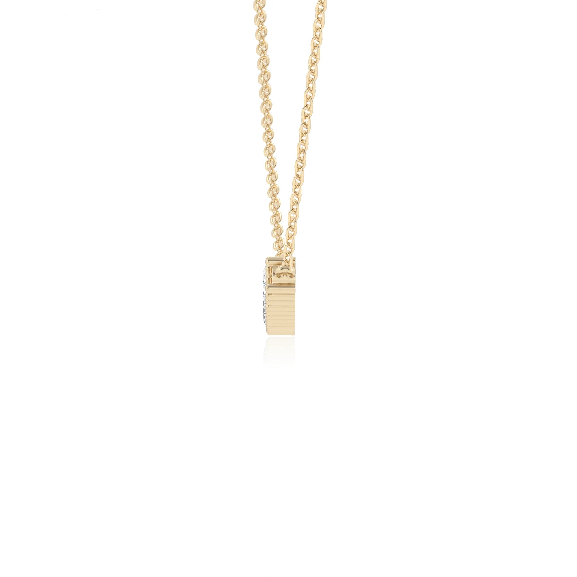 lab grown moissanite round bar necklaces in yellow gold