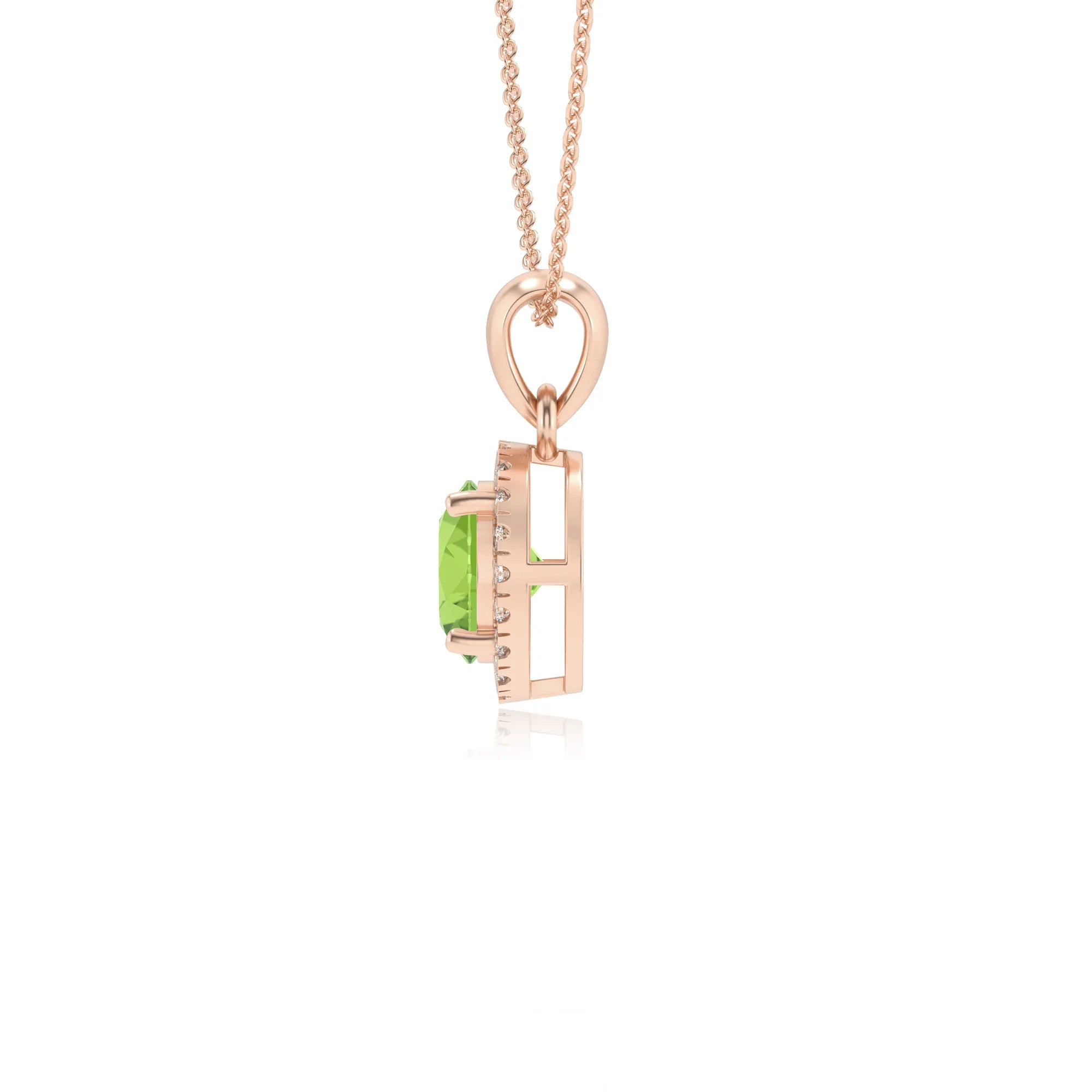 natural peridot round solitaire necklaces in rose gold