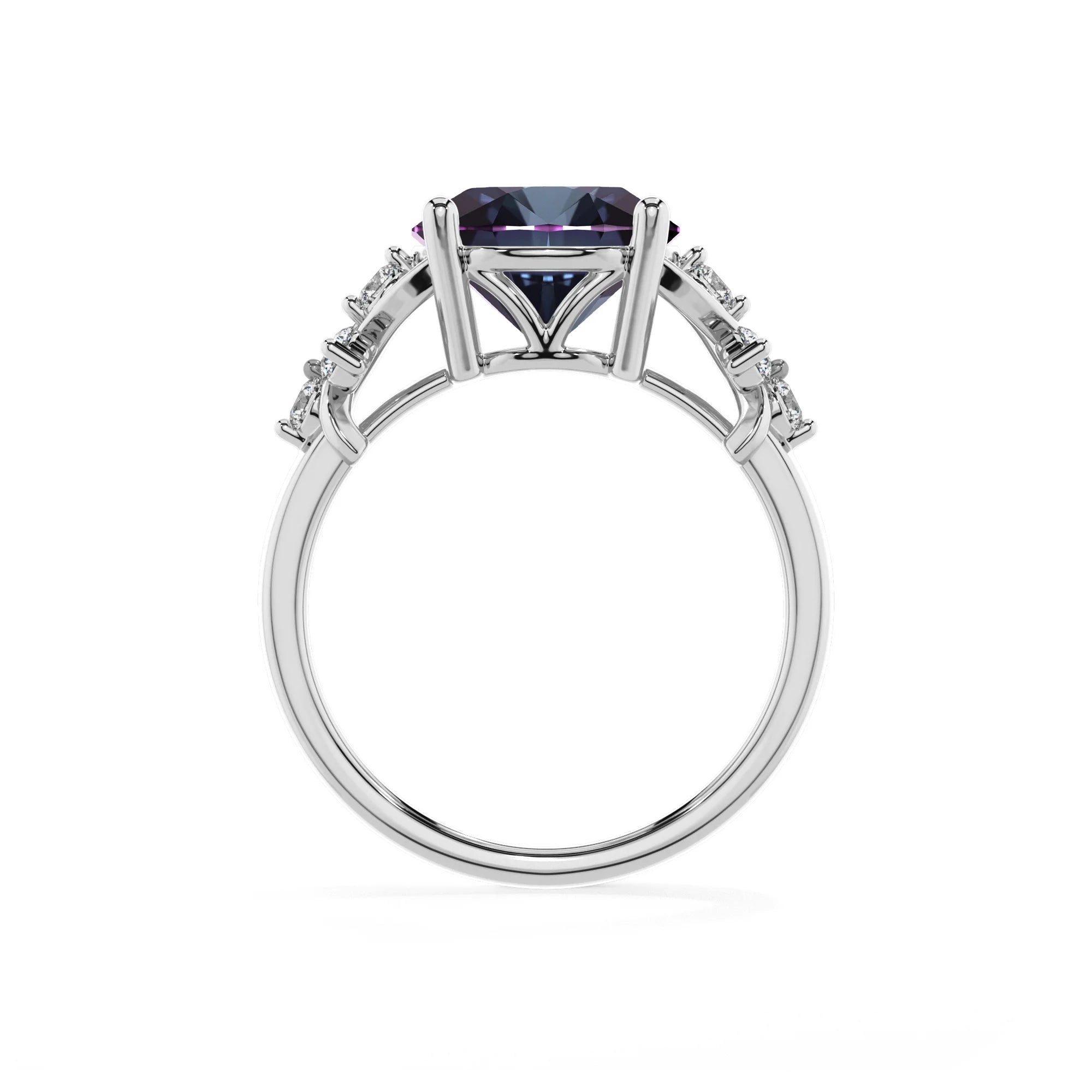 lab grown alexandrite round solitaire rings in platinum