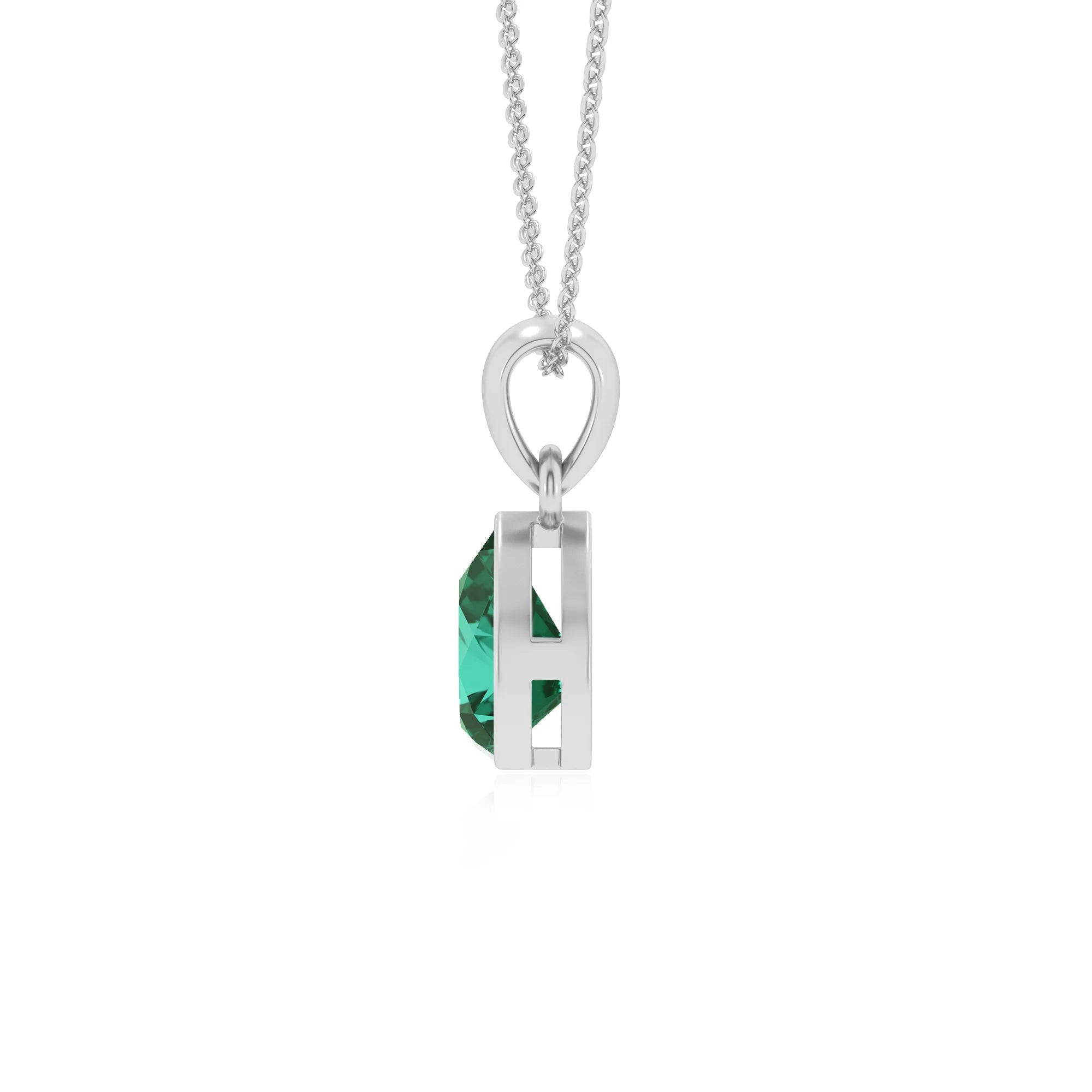 lab grown emerald pear solitaire necklaces in platinum