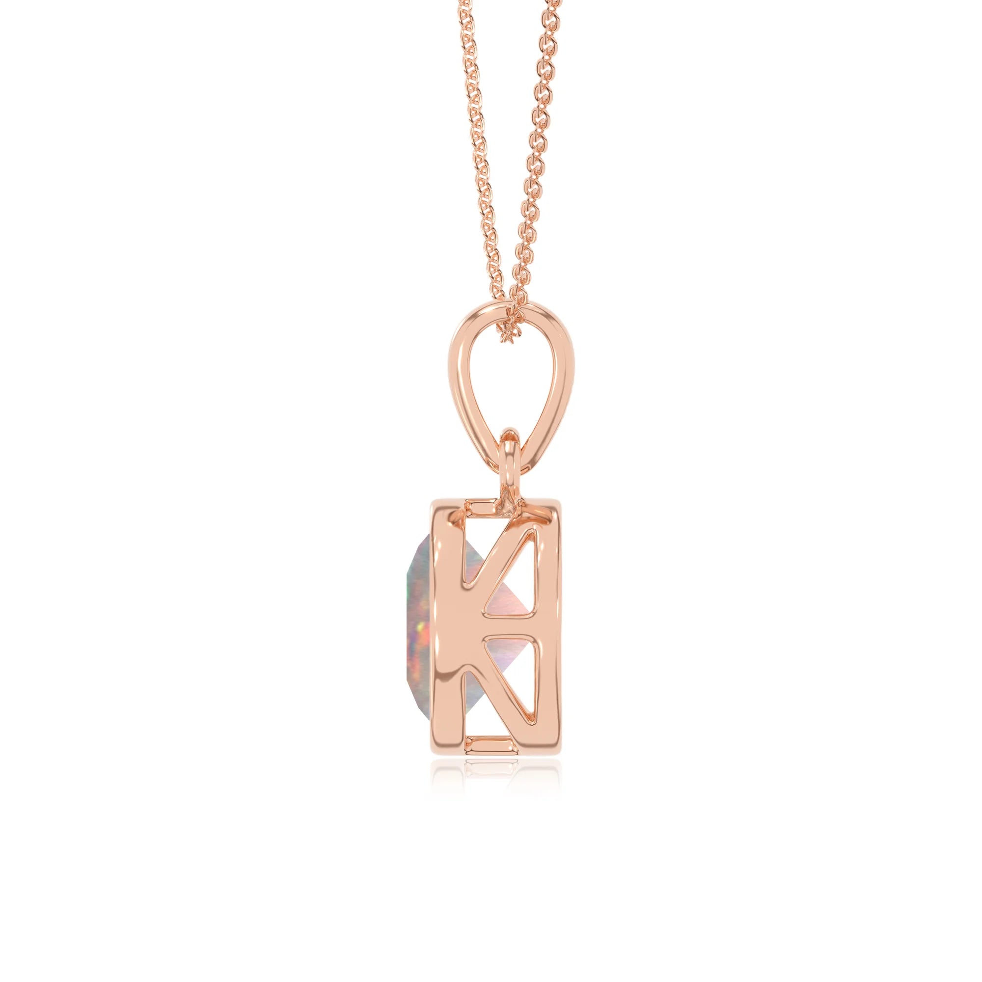 lab grown opal round solitaire necklaces in rose gold