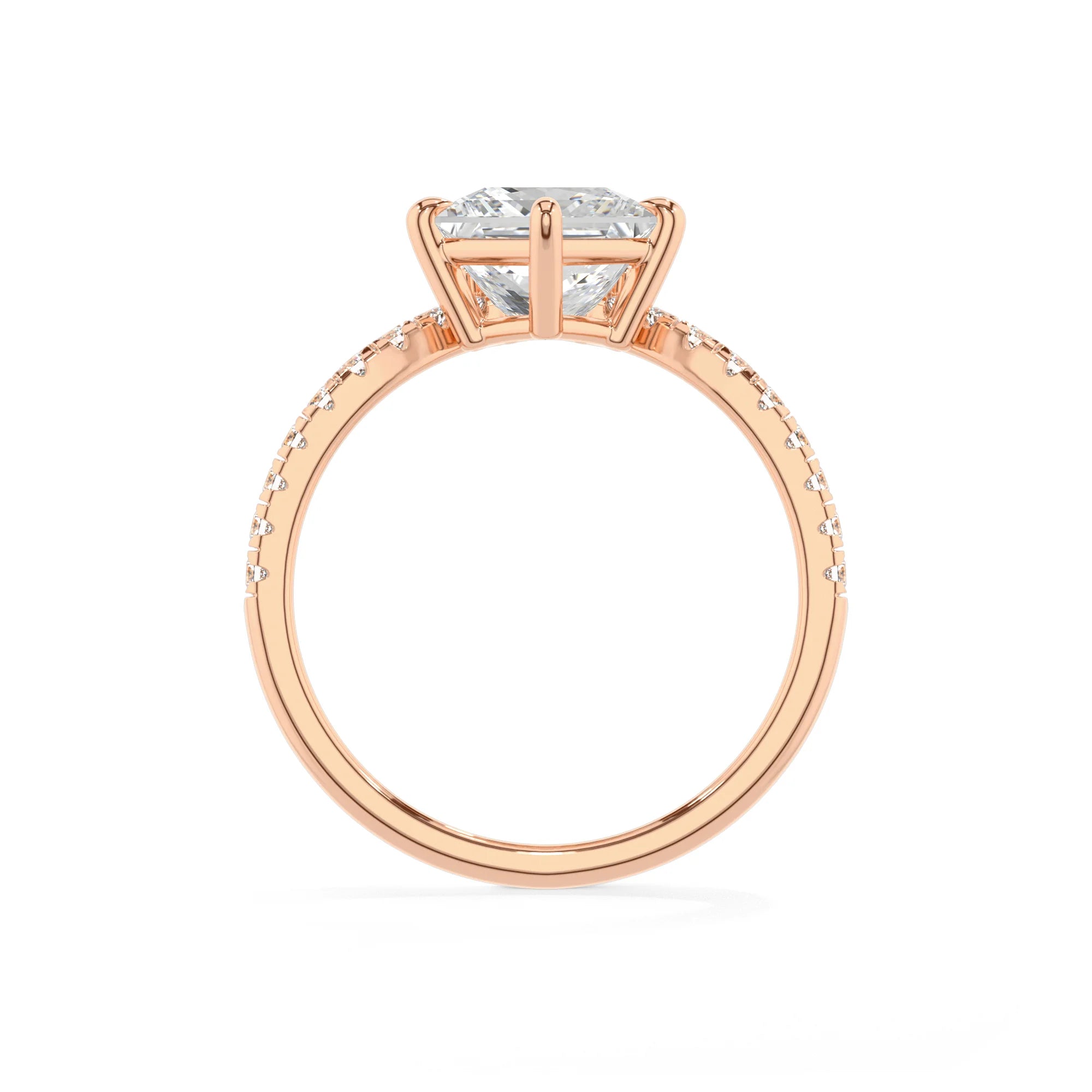 lab grown moissanite princess solitaire rings in rose gold