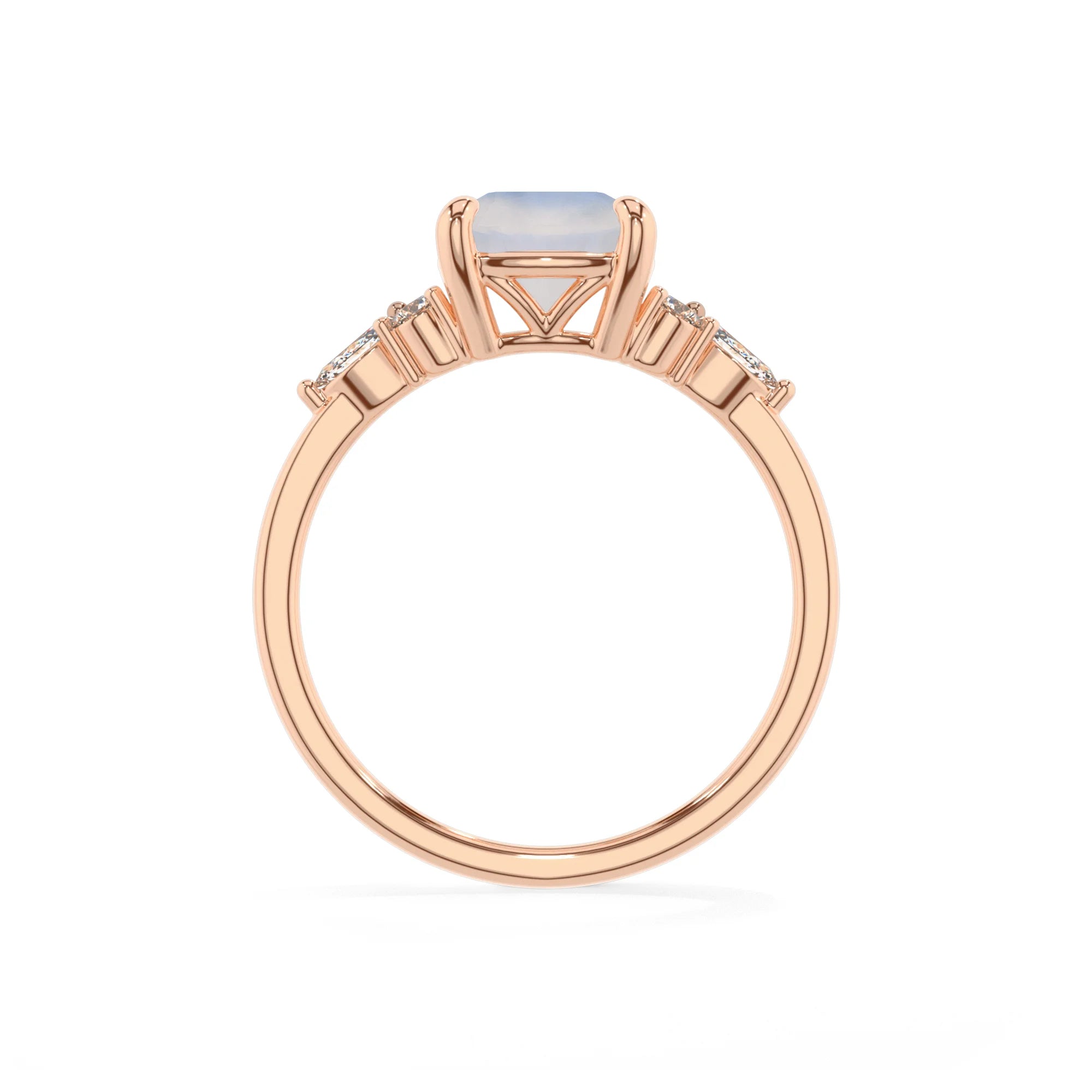 natural rainbow-moonstone cushion solitaire rings in rose gold