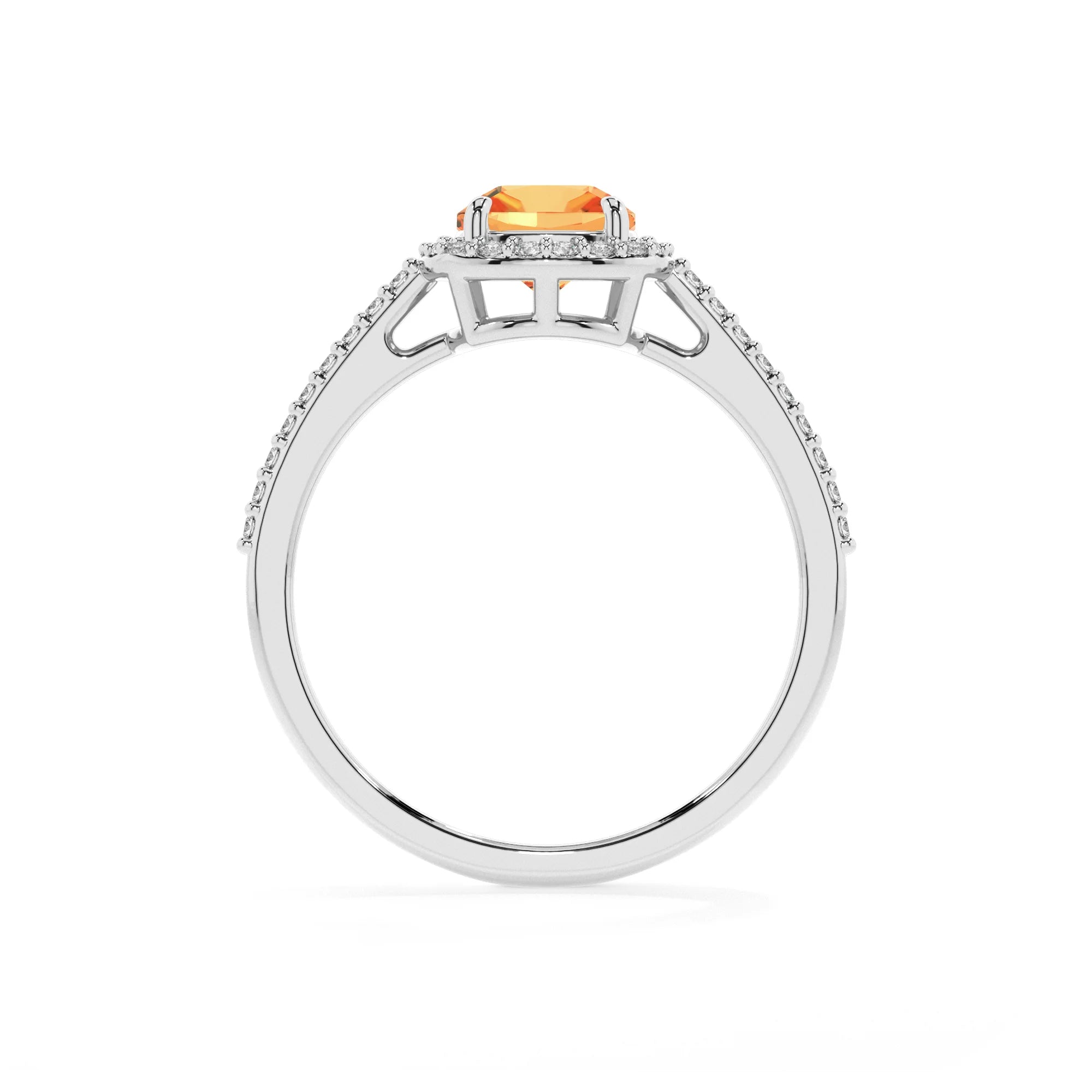 lab grown citrine cushion solitaire rings in white gold