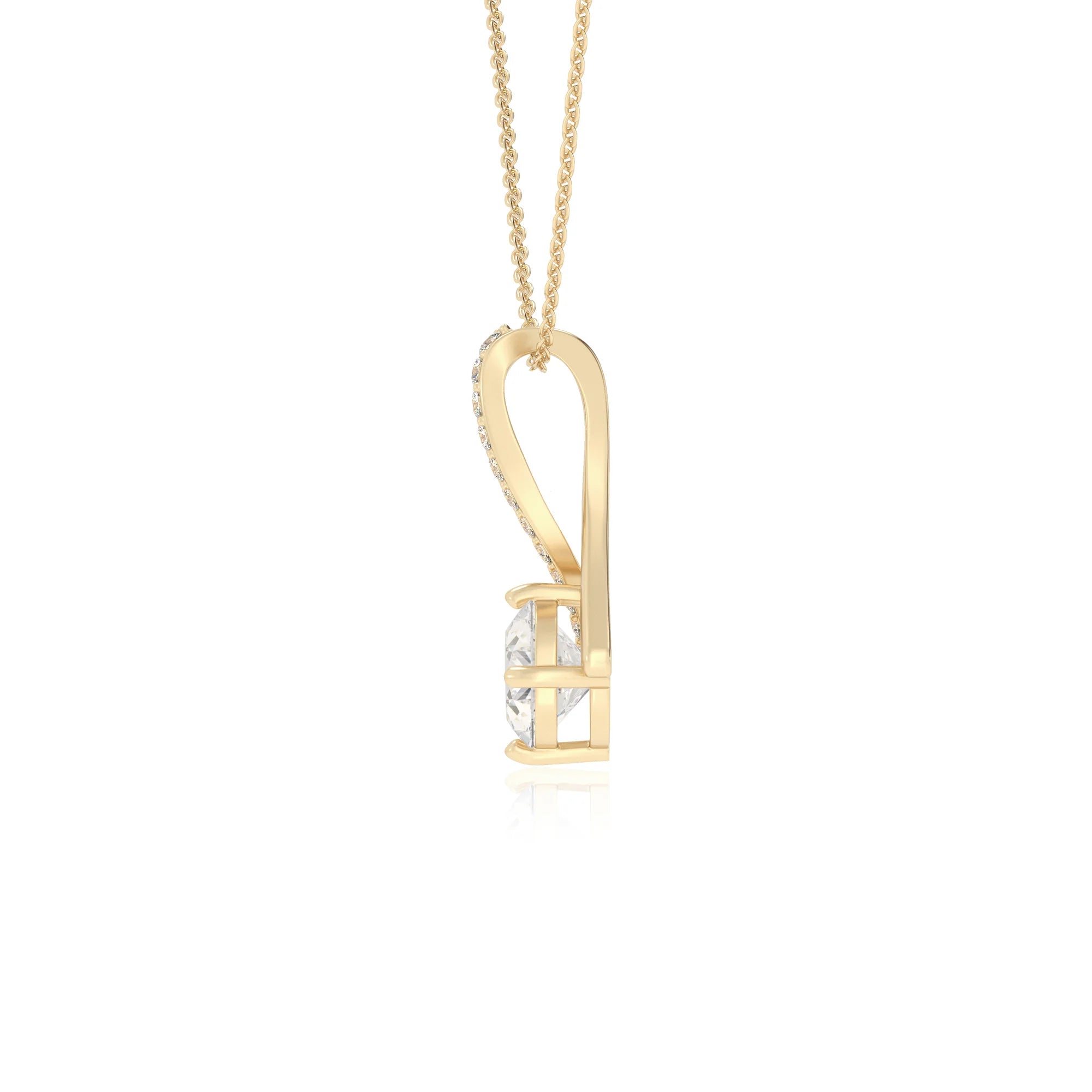 lab grown moissanite round solitaire necklaces in yellow gold