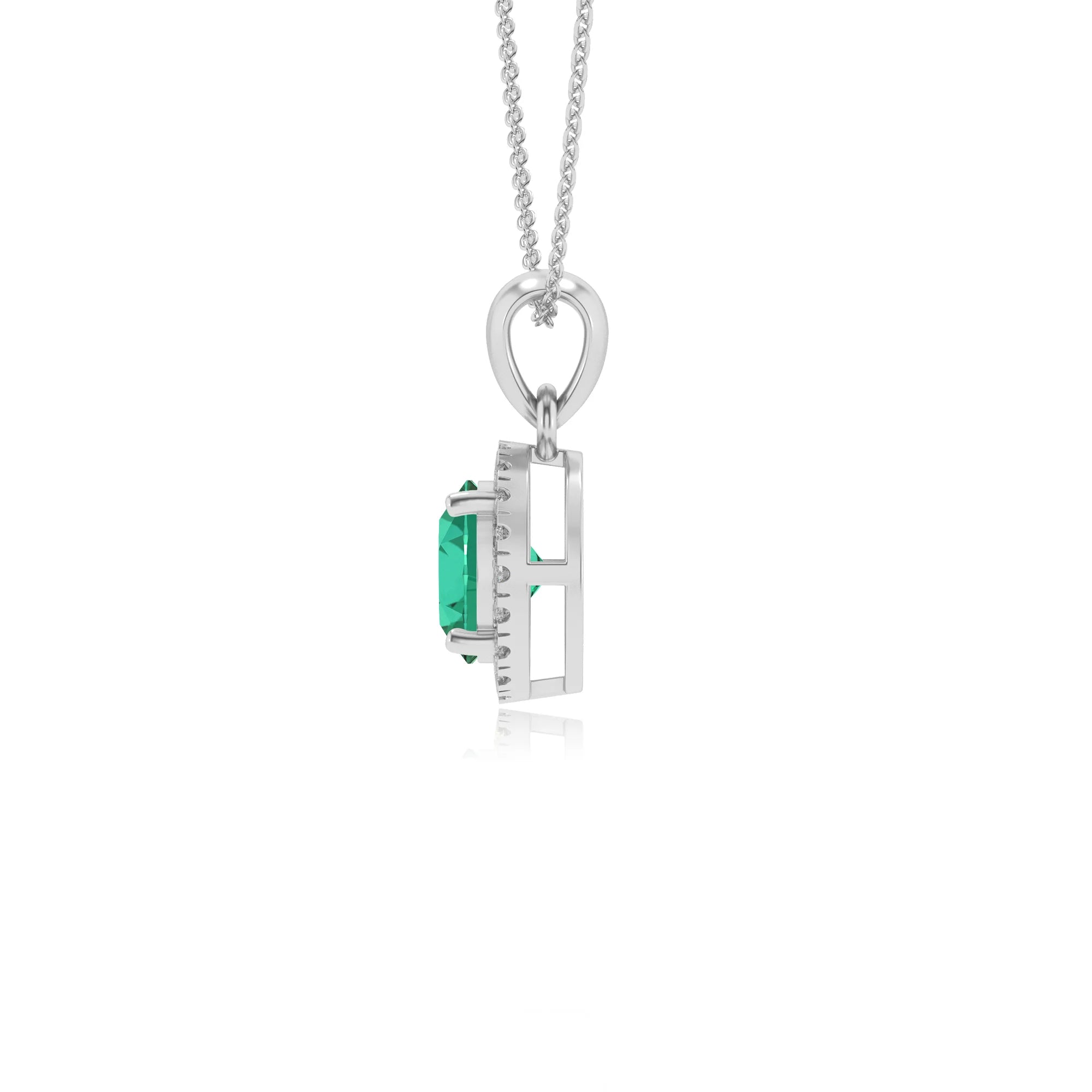 lab grown emerald round solitaire necklaces in platinum