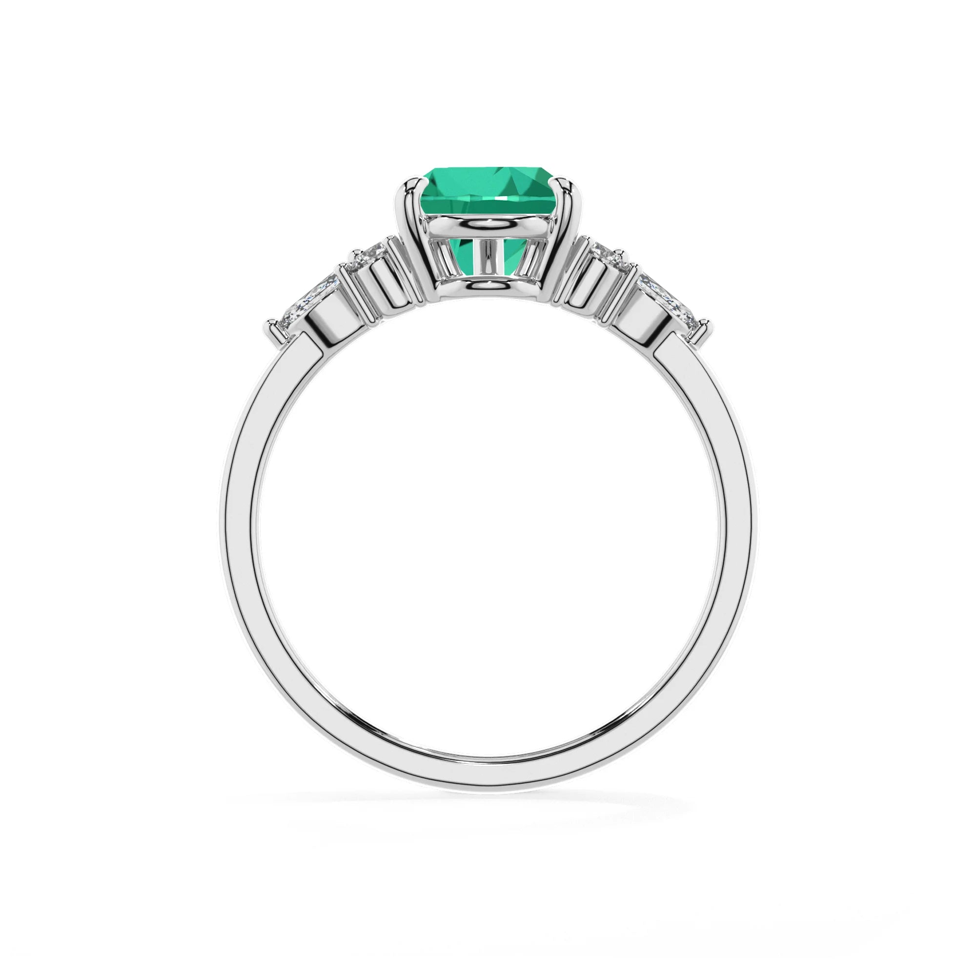lab grown emerald pear solitaire rings in sterling silver