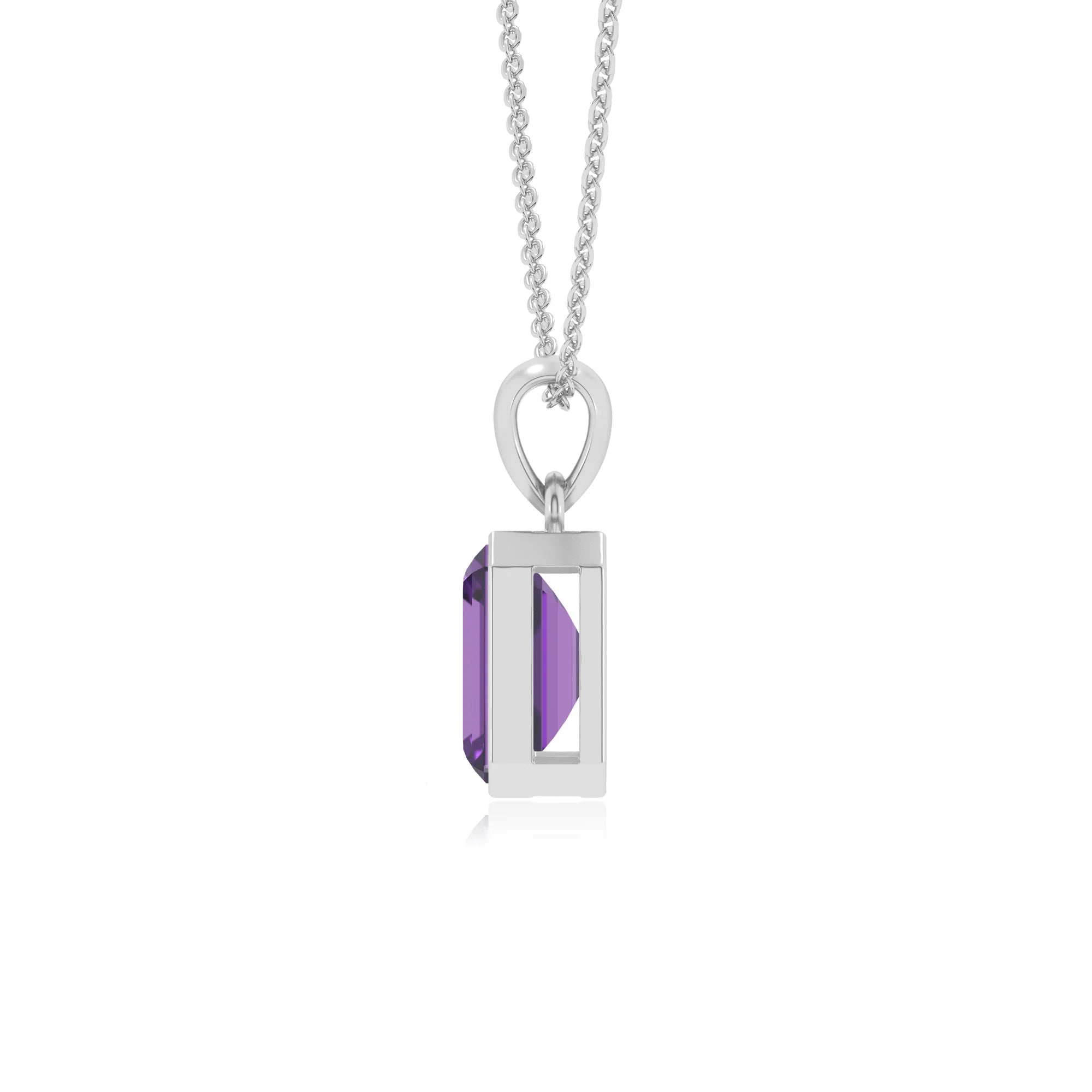 lab grown amethyst emerald cut solitaire necklaces in sterling silver