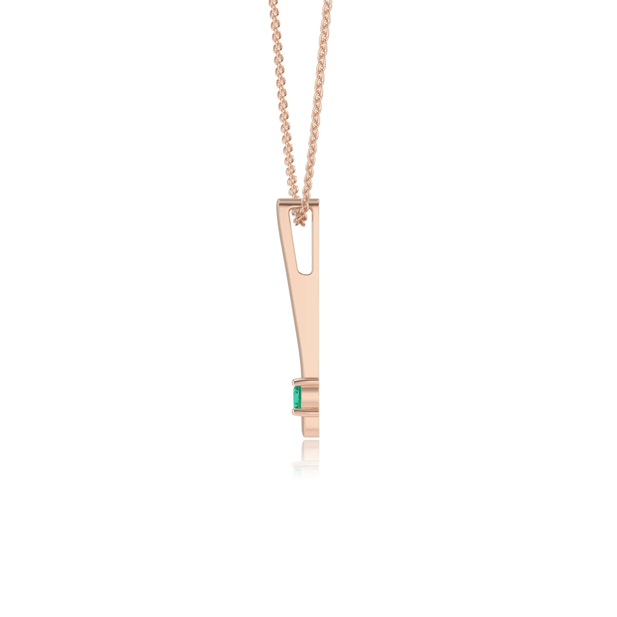 lab grown emerald round bar necklaces in rose gold