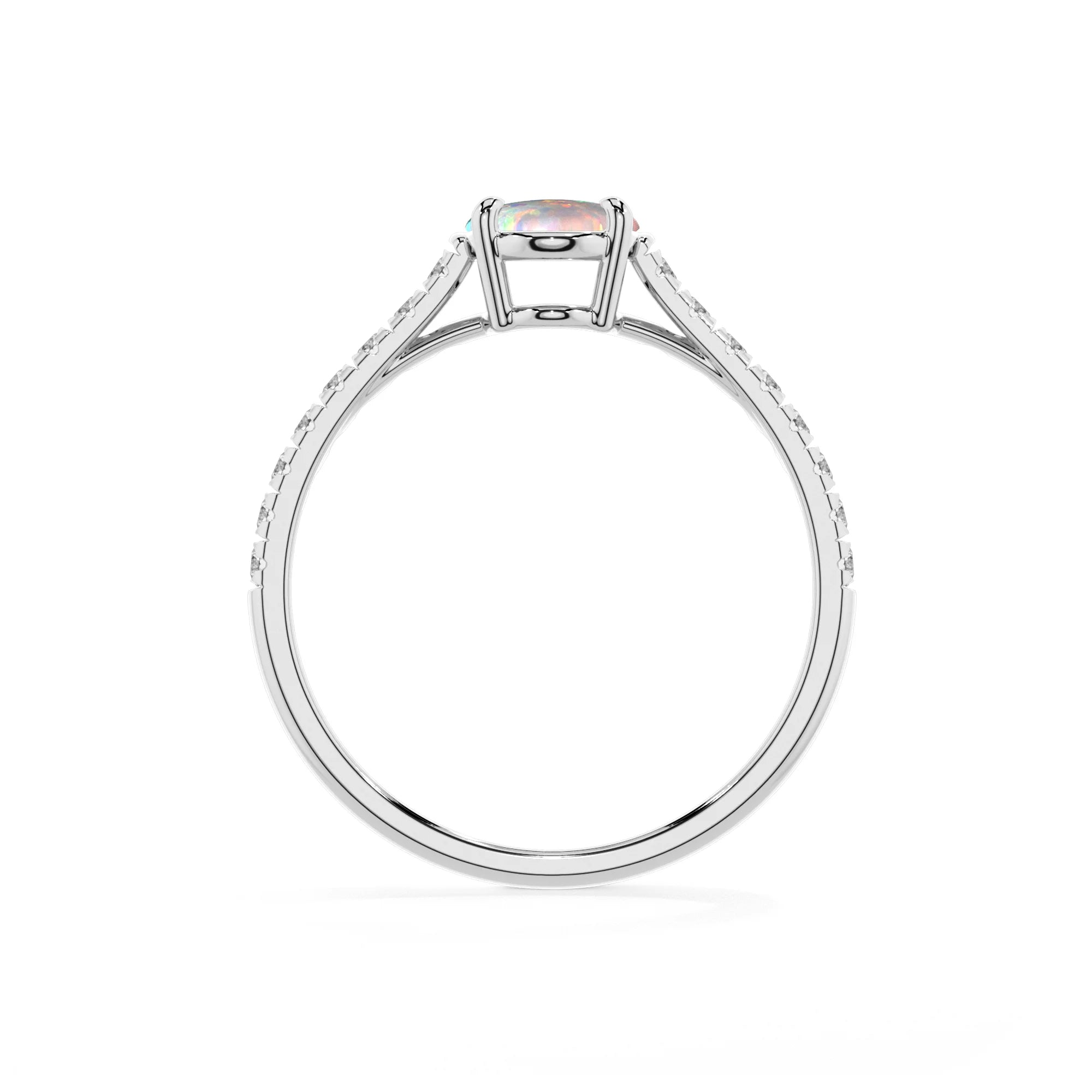 lab grown opal oval half eternity solitaire engagement rings in white gold