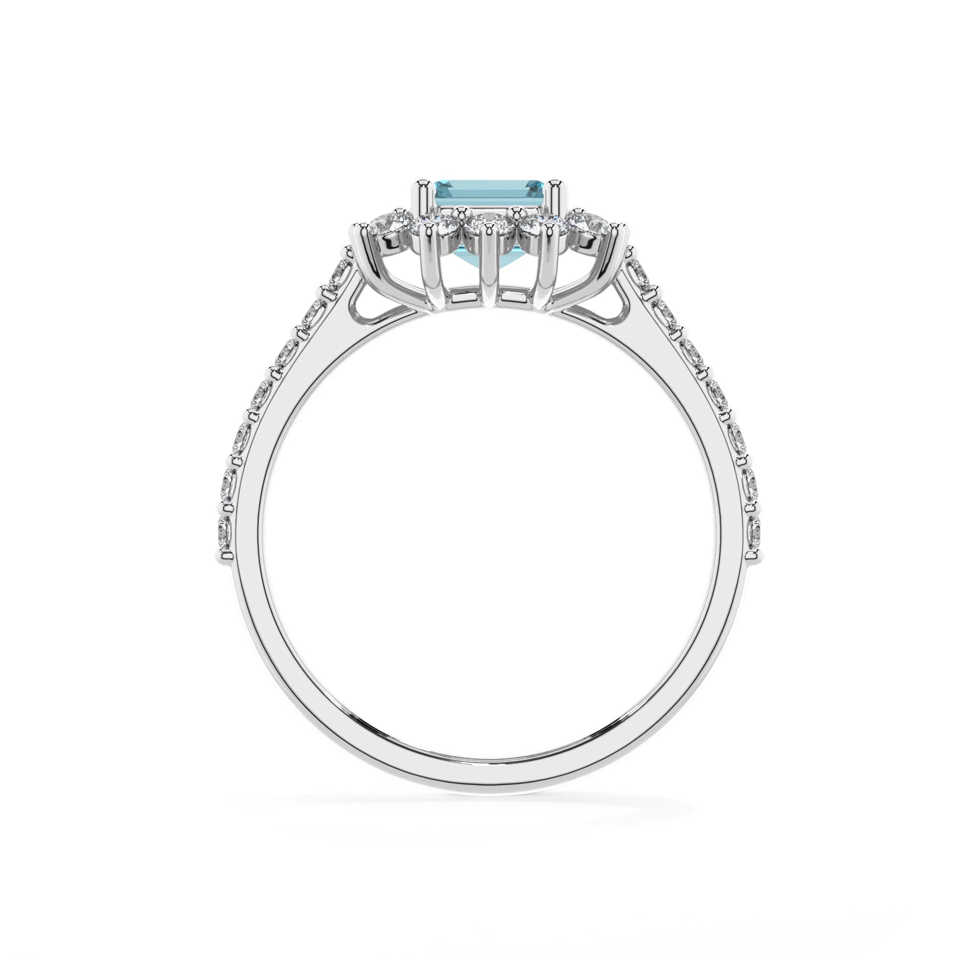 lab grown aquamarine emerald cut solitaire rings in sterling silver