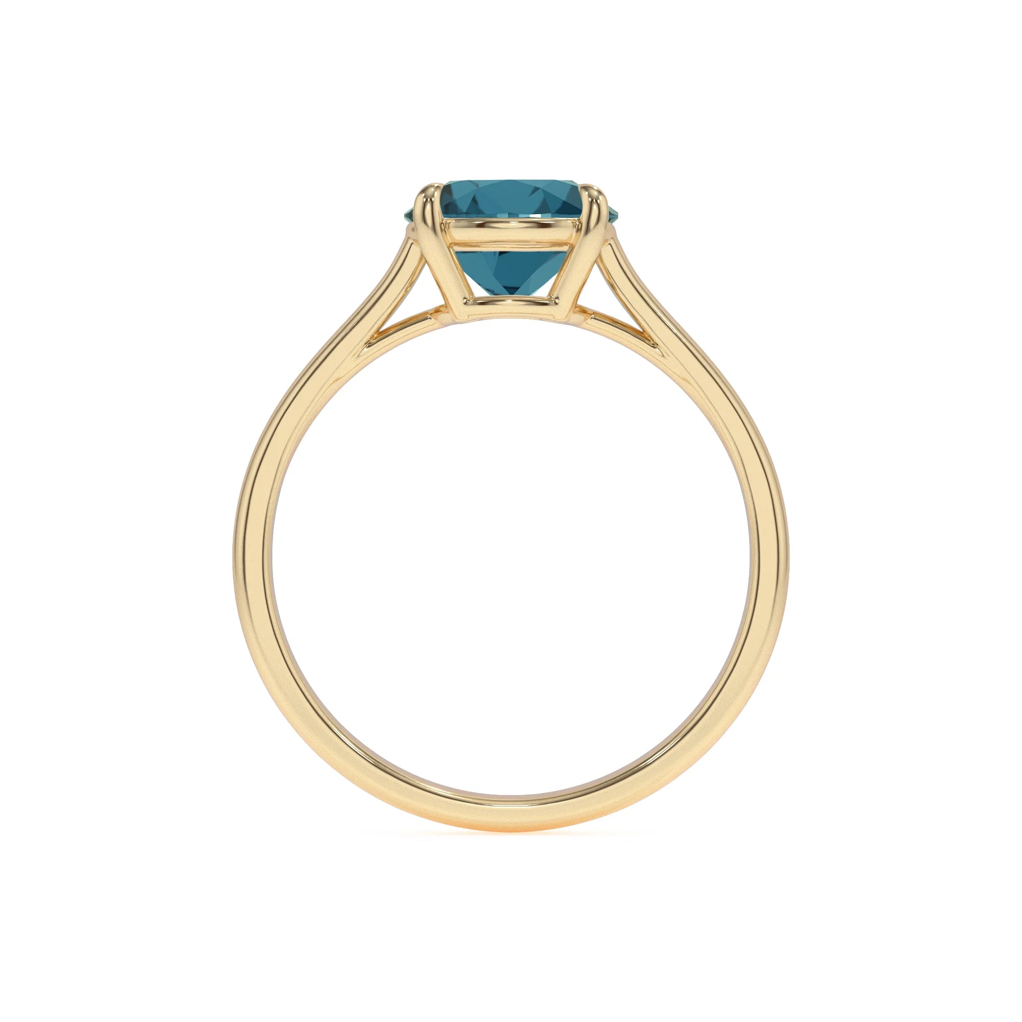 natural london-blue-topaz round solitaire rings in yellow gold