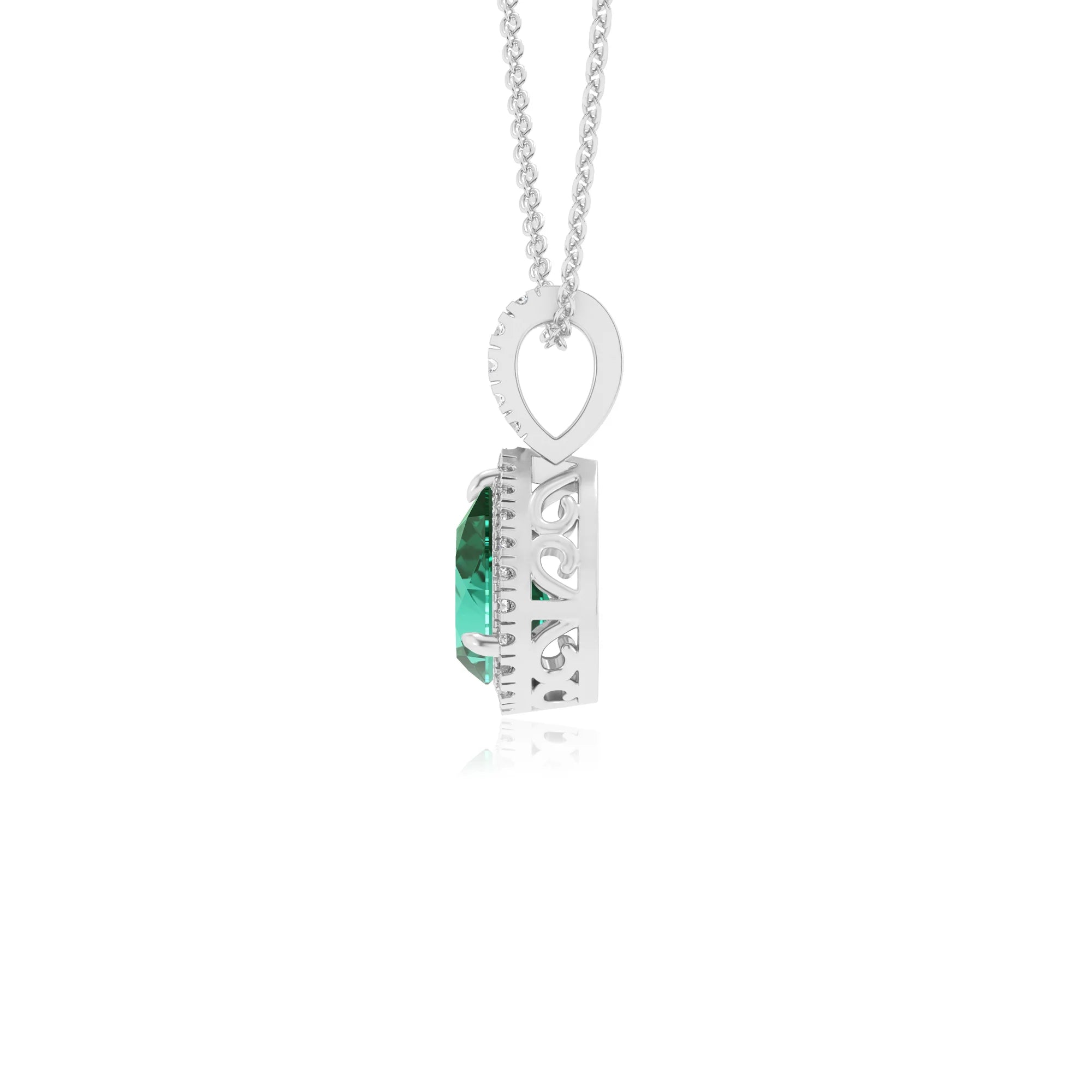 lab grown emerald pear solitaire necklaces in sterling silver