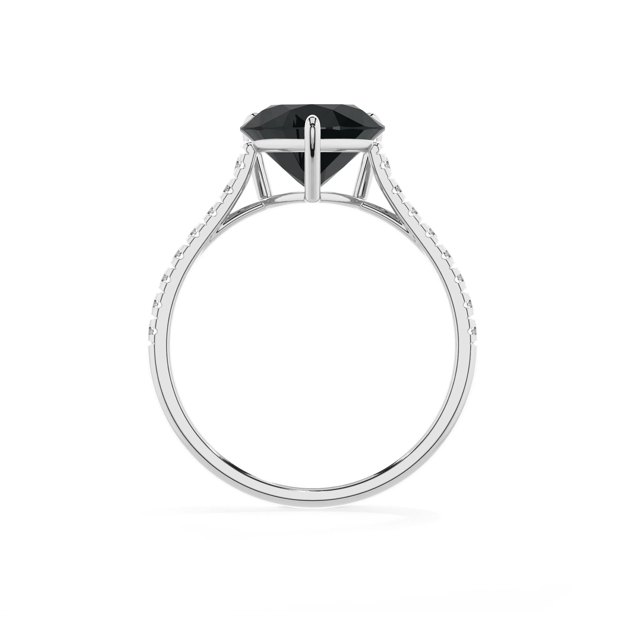 natural black-onyx heart half eternity solitaire engagement rings in platinum