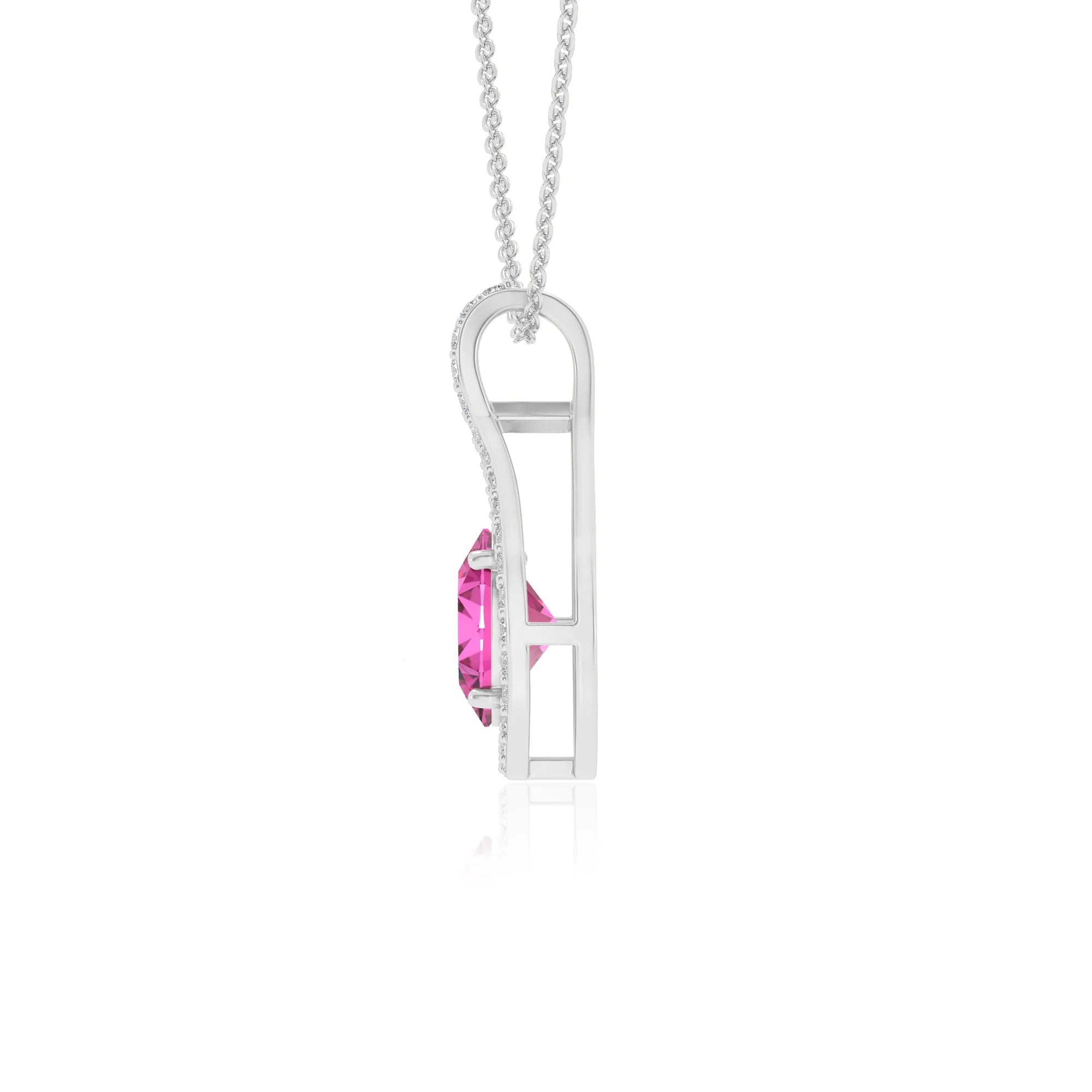 lab grown pink-sapphire oval solitaire necklaces in sterling silver