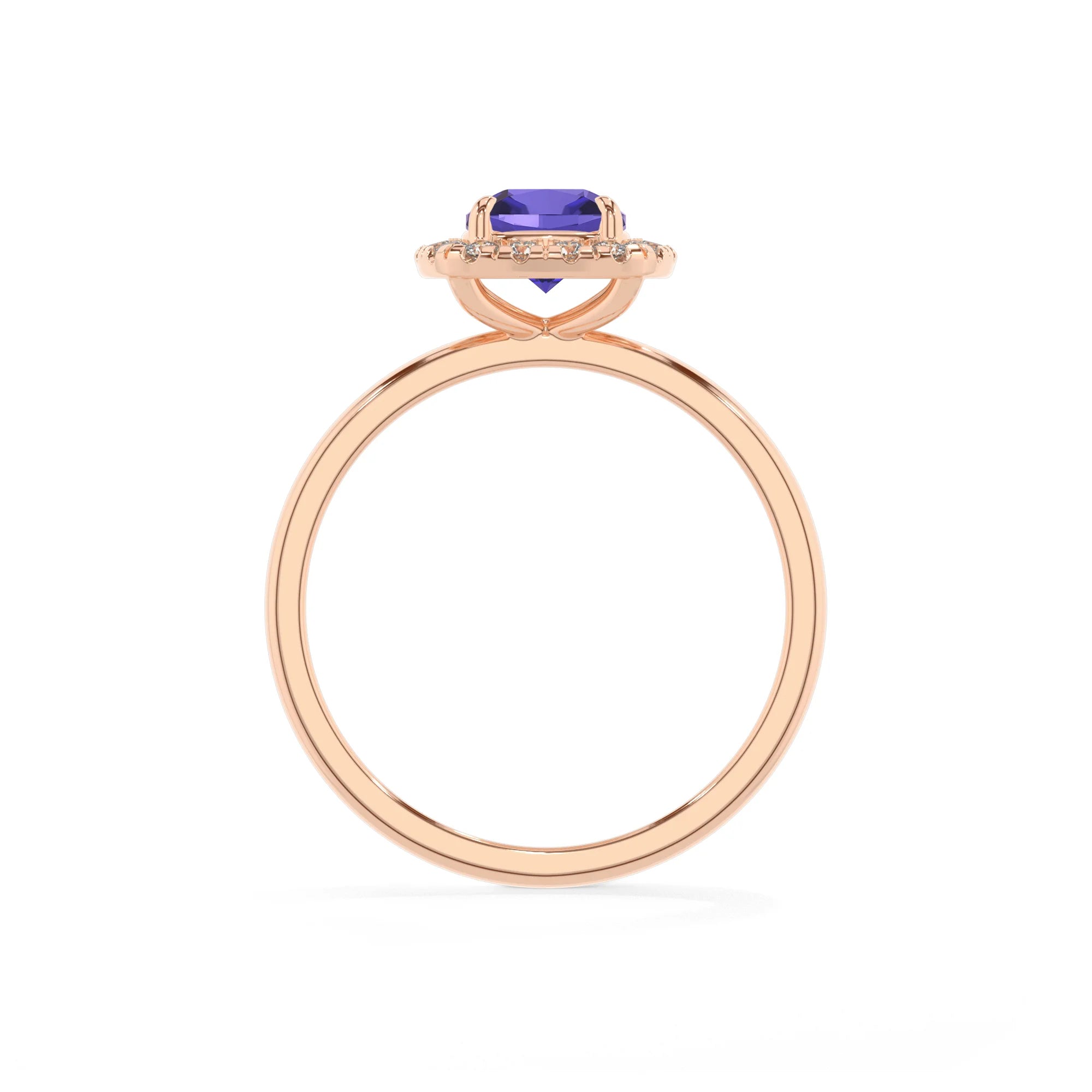 lab grown tanzanite cushion solitaire rings in rose gold