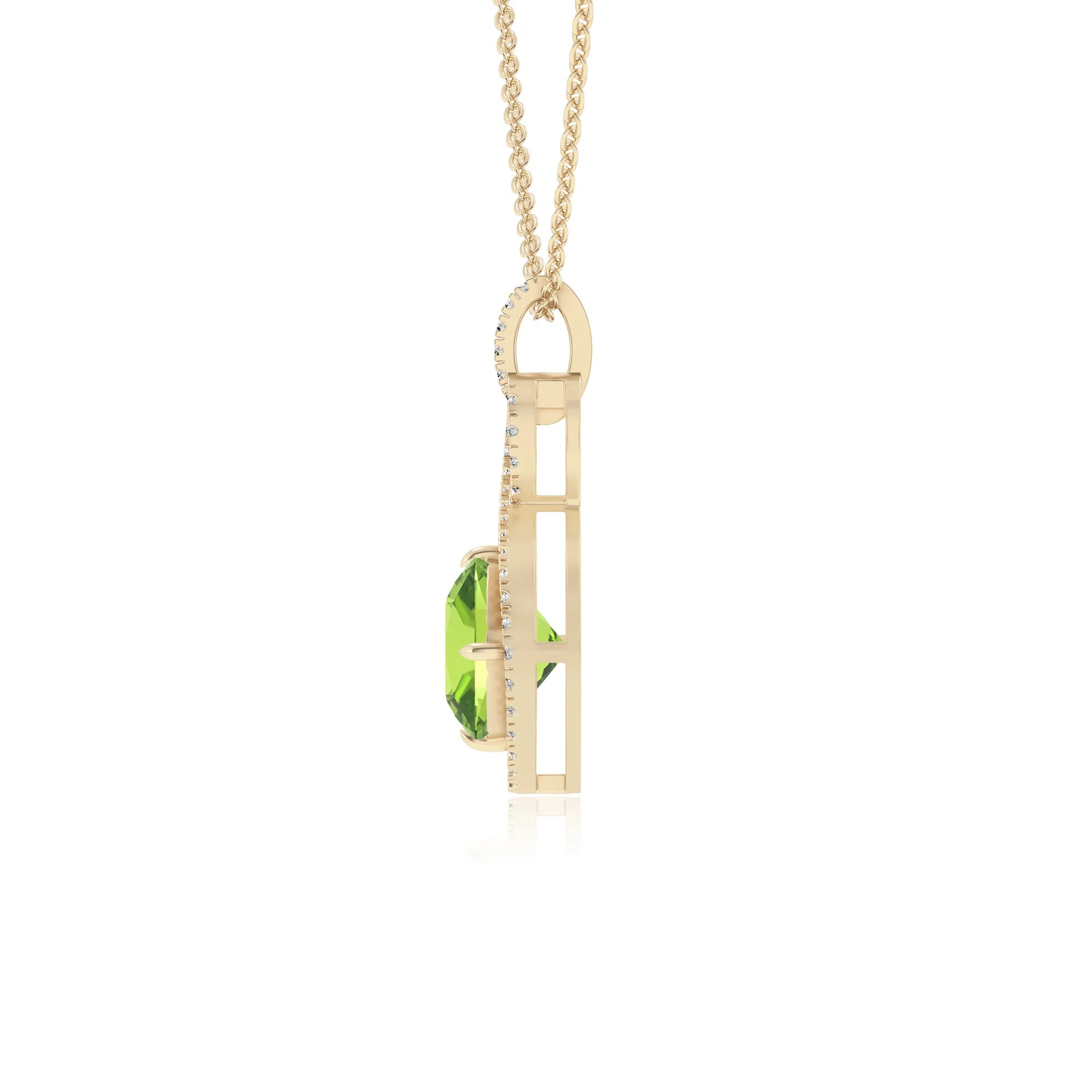 natural peridot cushion infinity necklaces in yellow gold