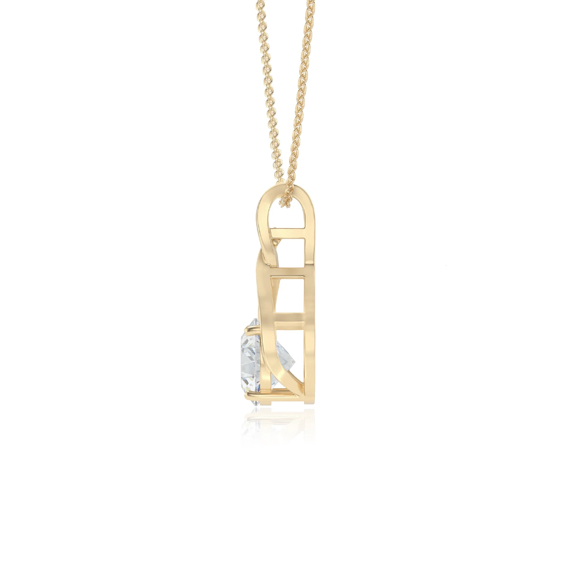 lab grown moissanite round solitaire necklaces in yellow gold