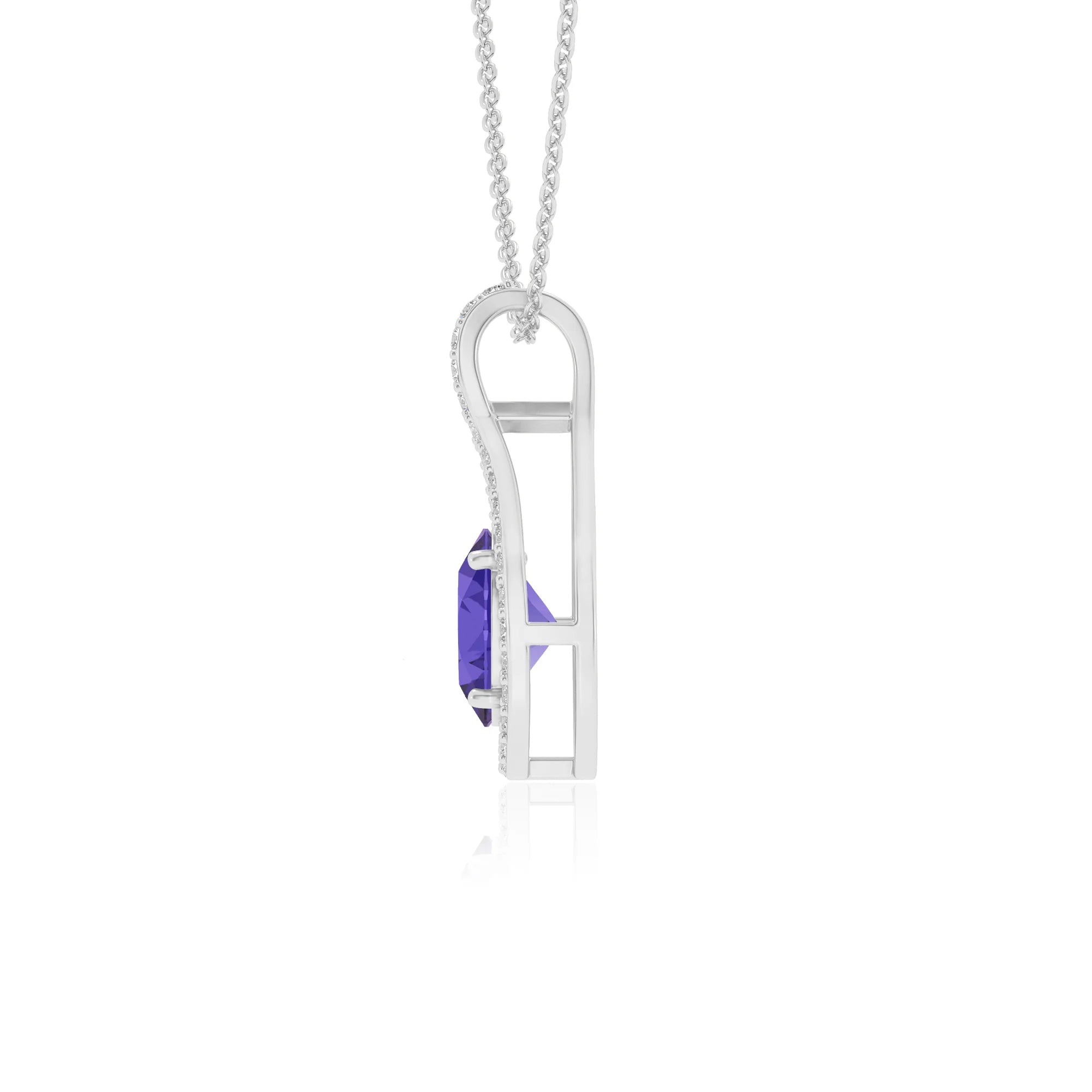 lab grown tanzanite oval solitaire necklaces in white gold