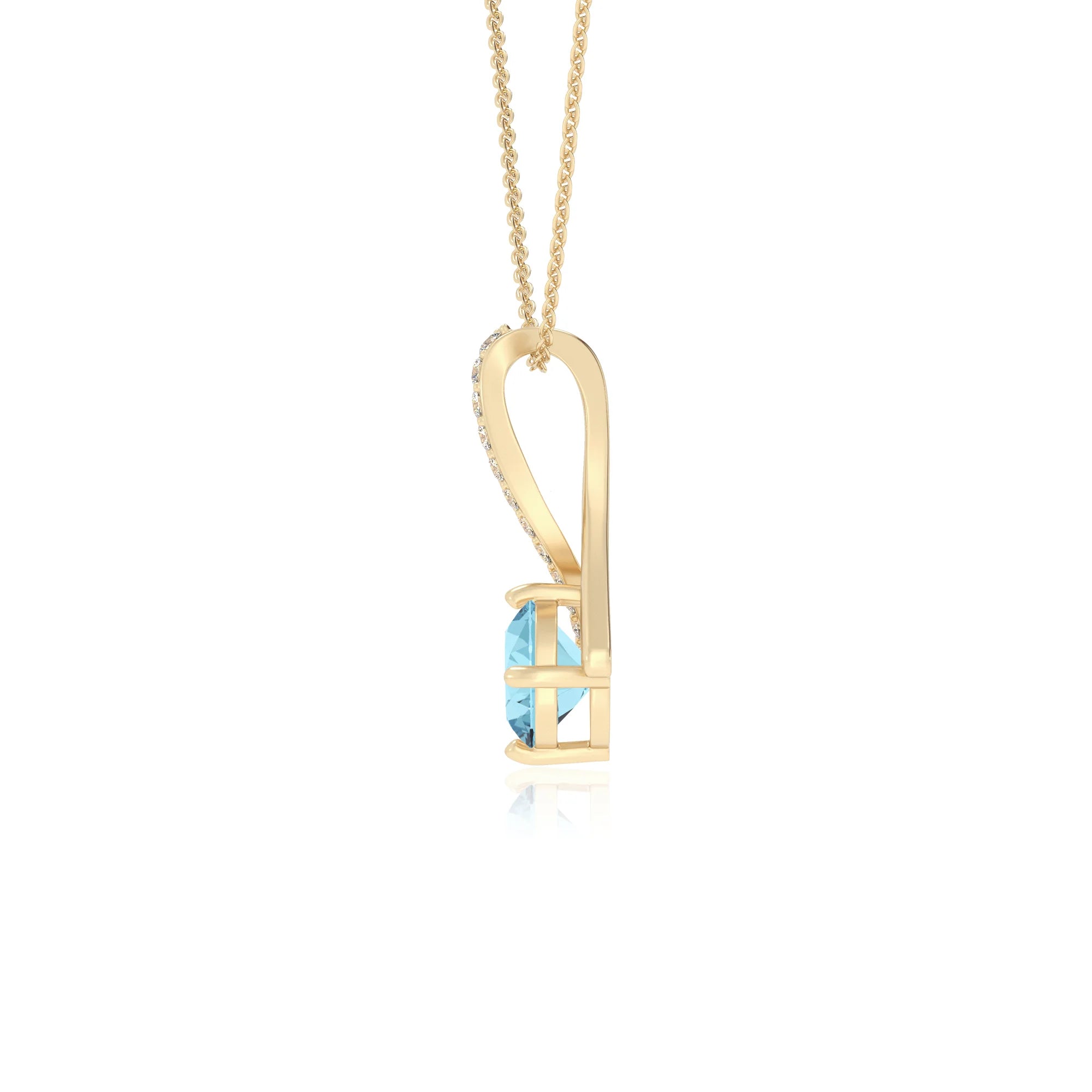 lab grown aquamarine round solitaire necklaces in yellow gold