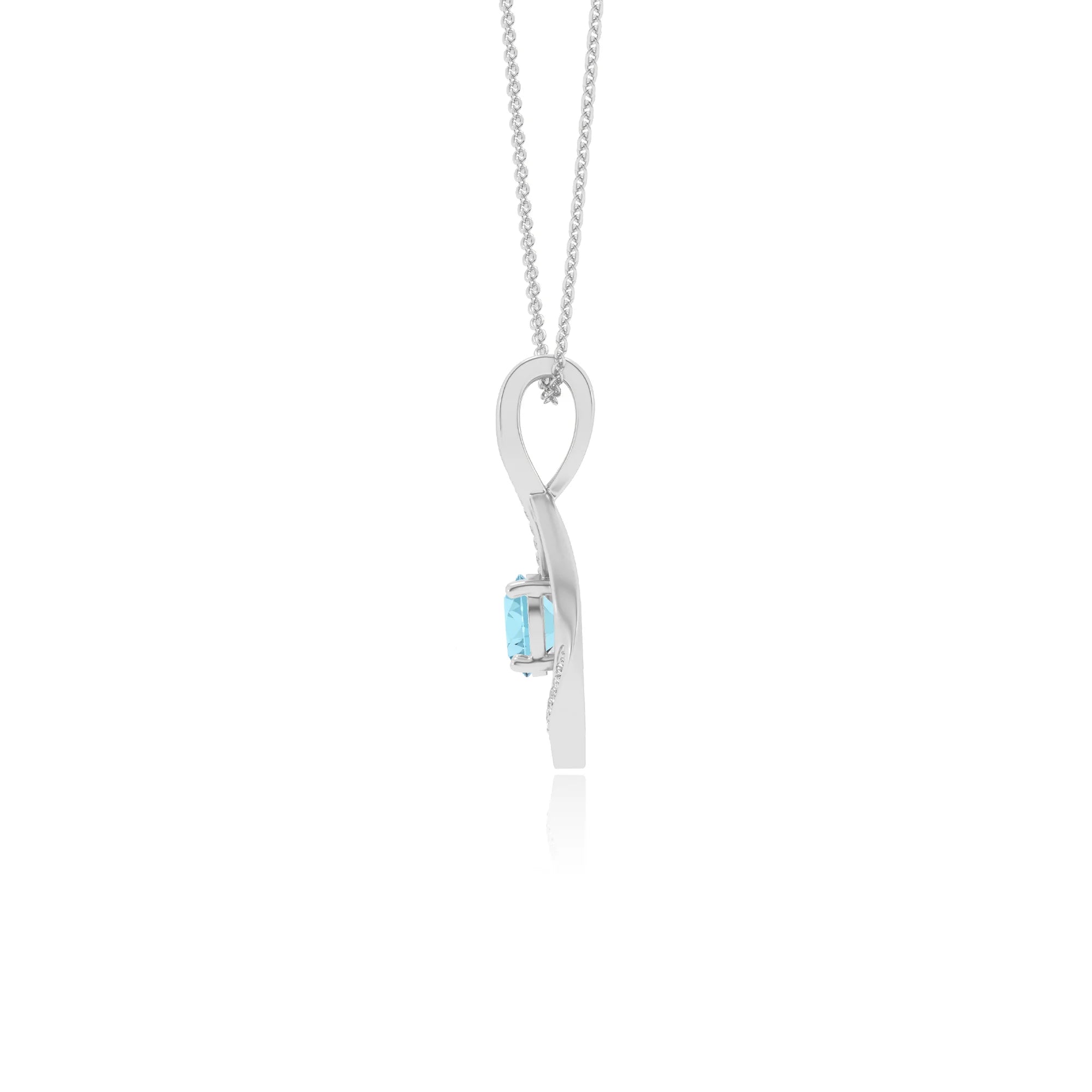 lab grown aquamarine round solitaire necklaces in sterling silver