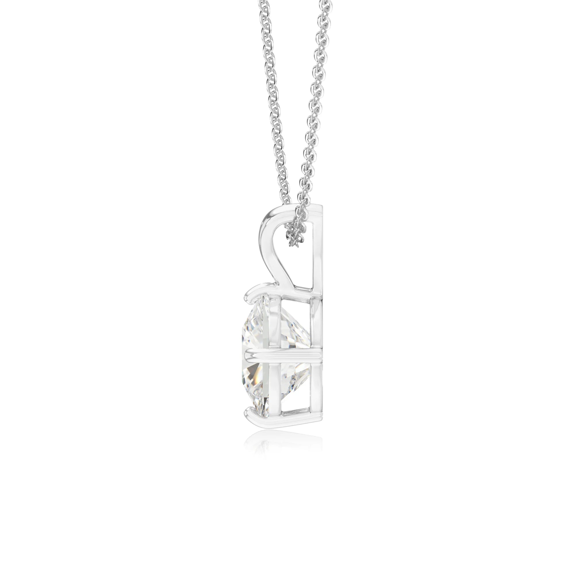lab grown moissanite cushion solitaire v-bale necklaces in sterling silver