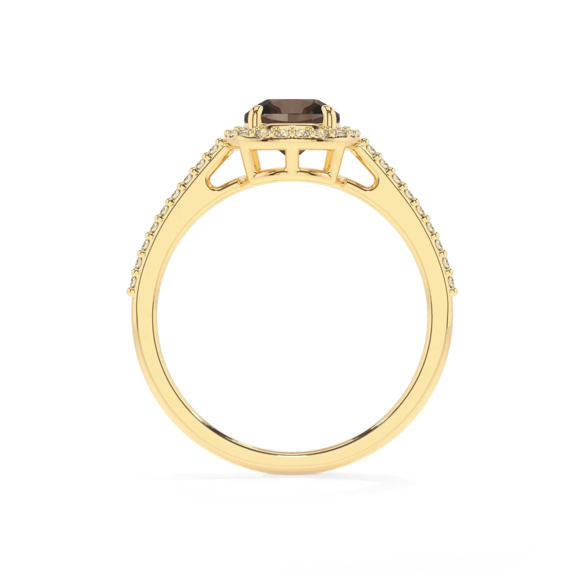 natural smoky-quartz cushion solitaire rings in yellow gold
