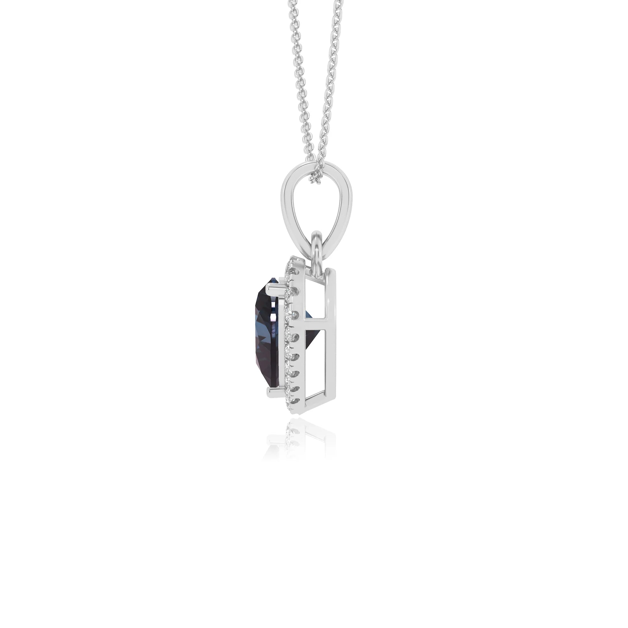 lab grown alexandrite heart solitaire necklaces in platinum