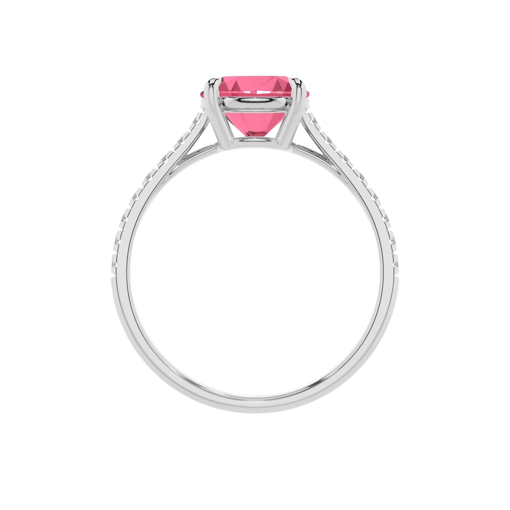 lab grown pink-tourmaline round half eternity solitaire engagement rings in platinum