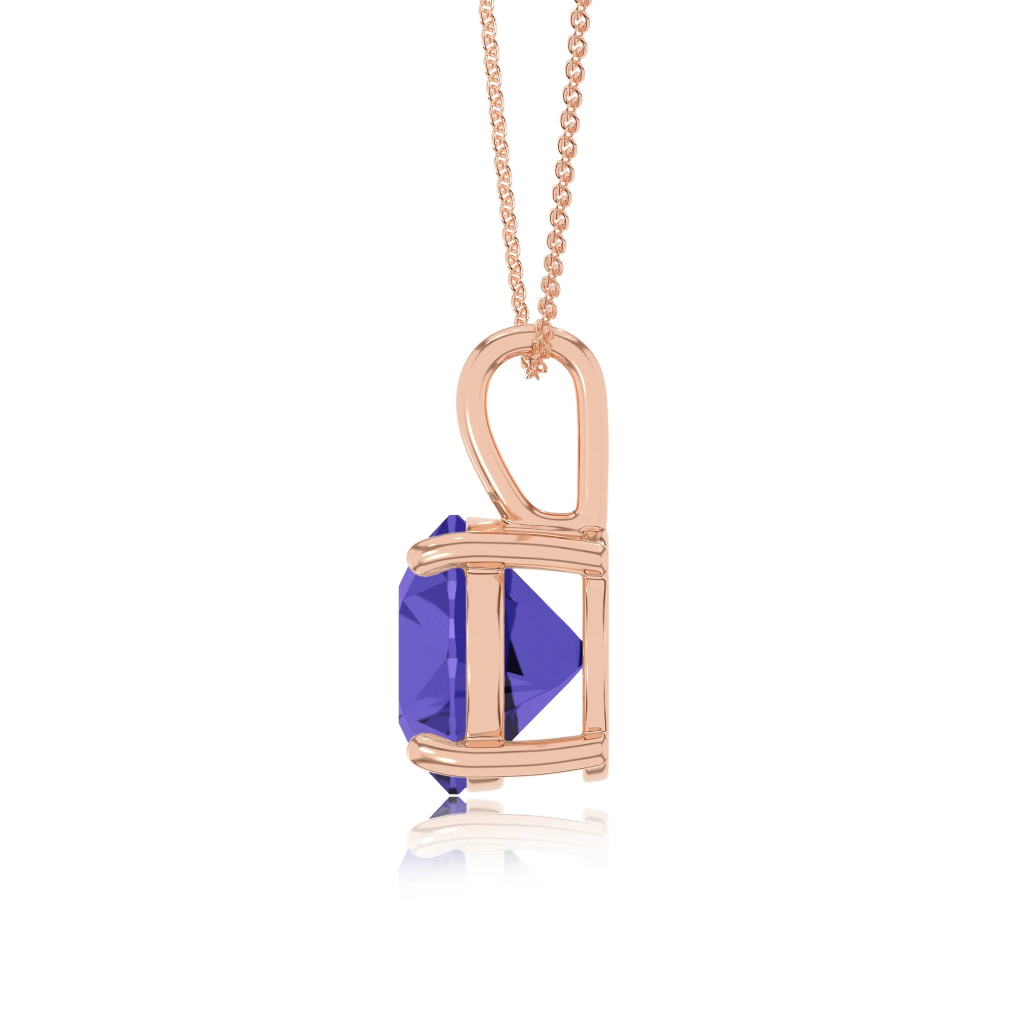 lab grown tanzanite round solitaire necklaces in rose gold