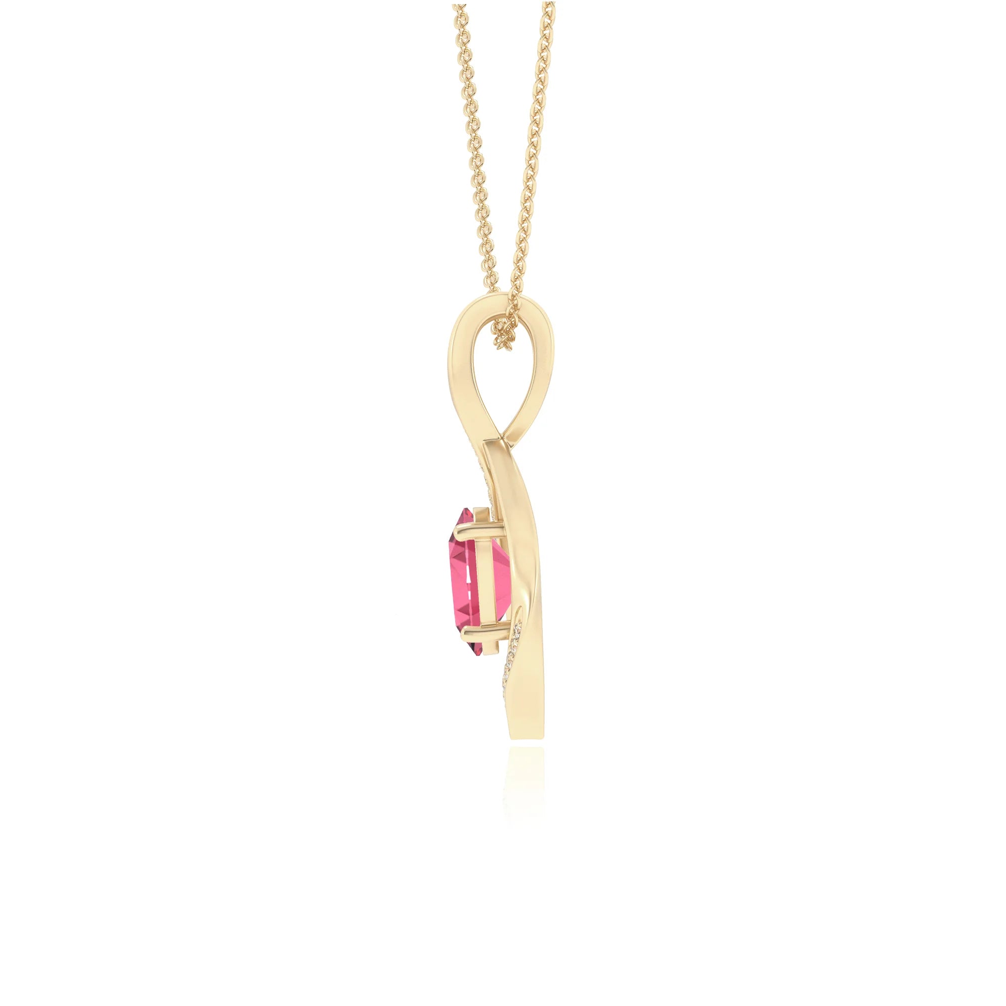 lab grown pink-tourmaline oval solitaire necklaces in yellow gold