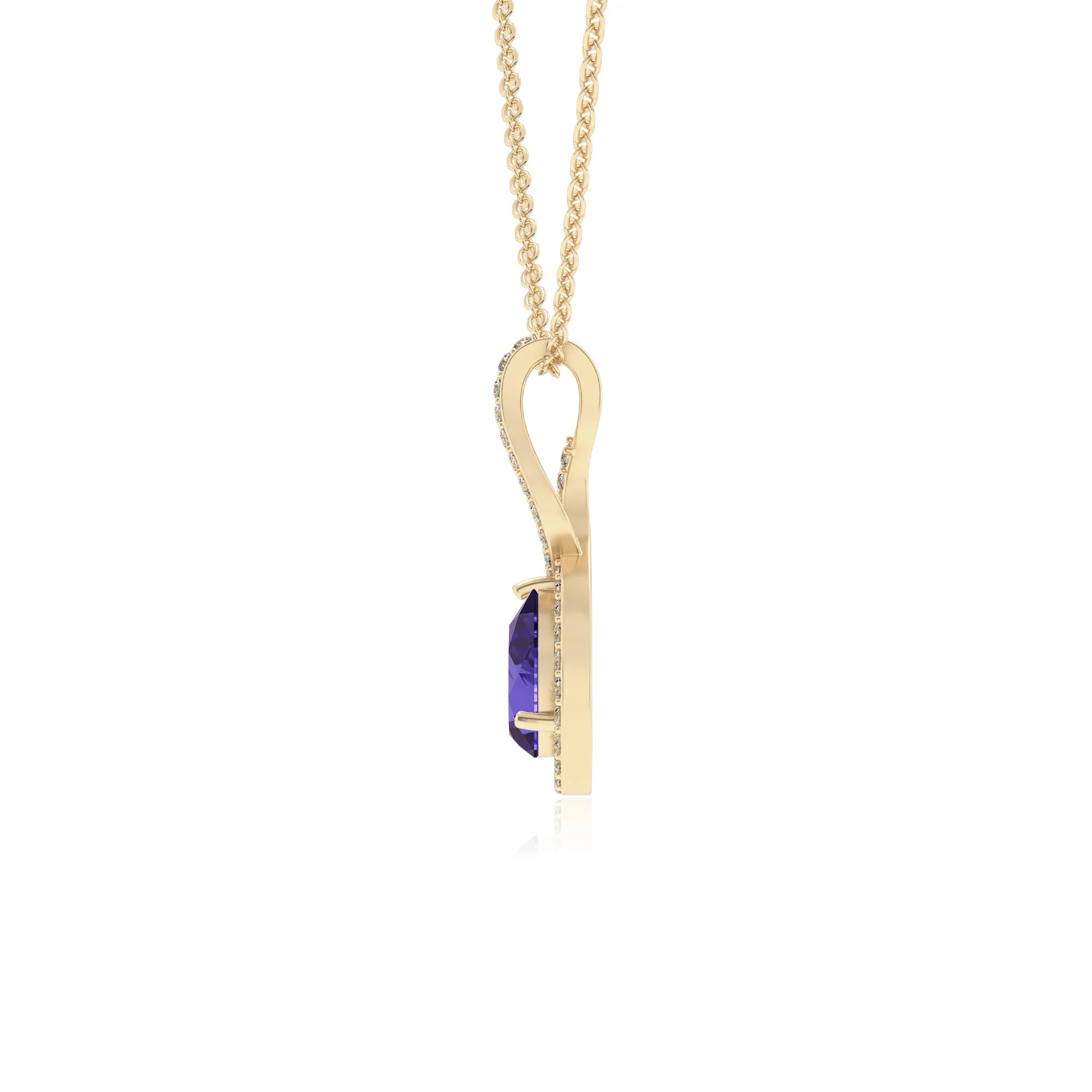 lab grown tanzanite pear necklaces in yellow gold