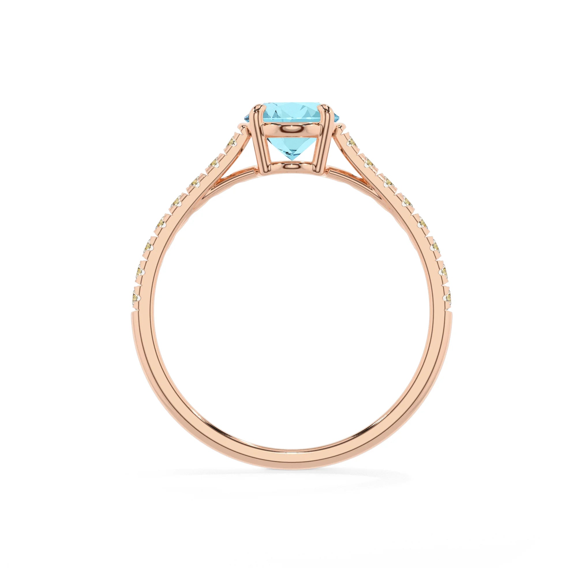 lab grown aquamarine oval half eternity solitaire engagement rings in rose gold