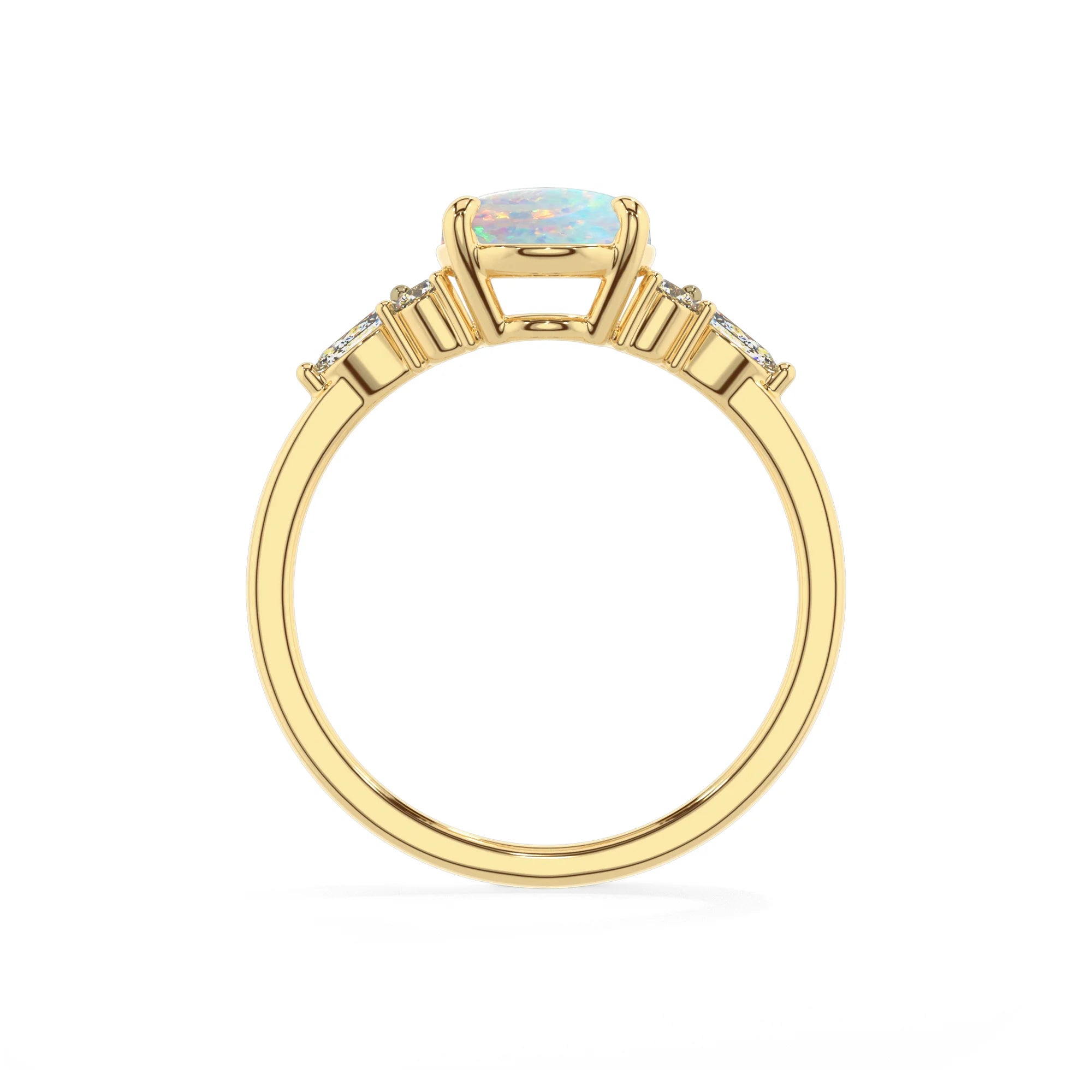 lab grown opal oval solitaire rings in yellow gold