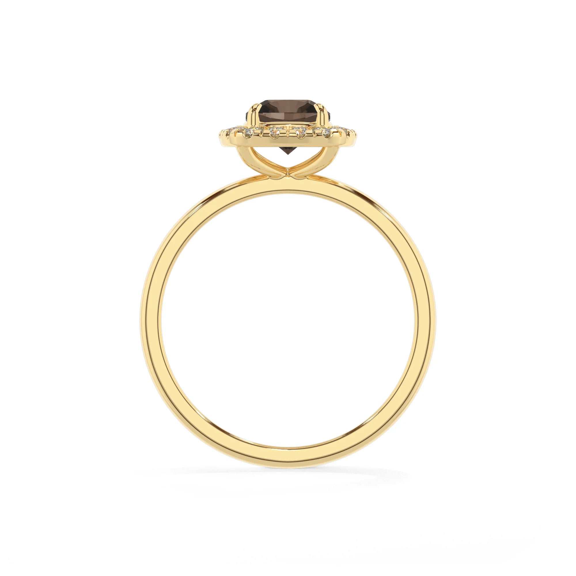 natural smoky-quartz cushion solitaire rings in yellow gold