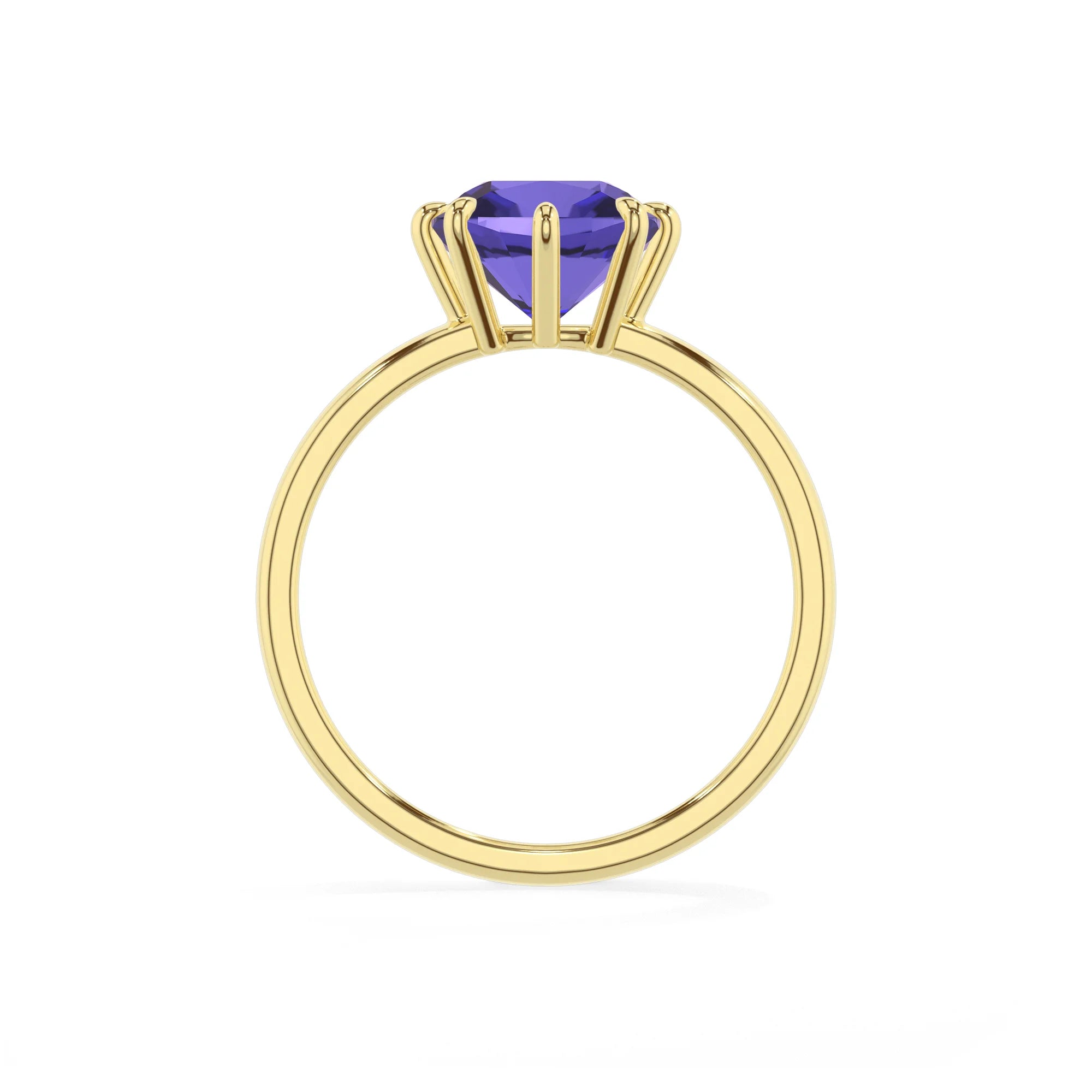 lab grown tanzanite cushion solitaire rings in yellow gold