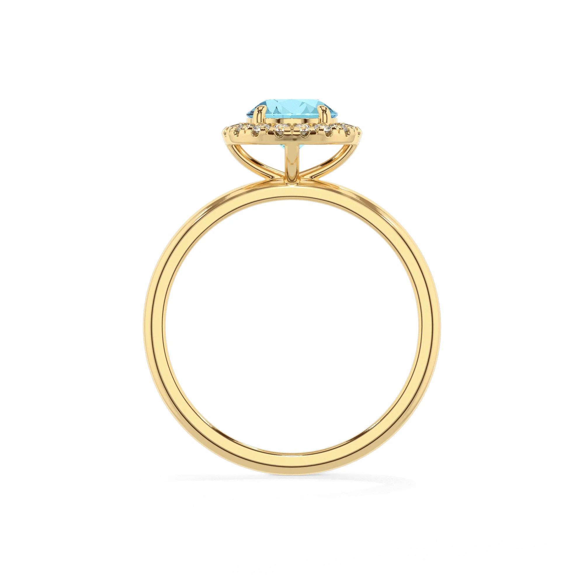 lab grown aquamarine round solitaire rings in yellow gold