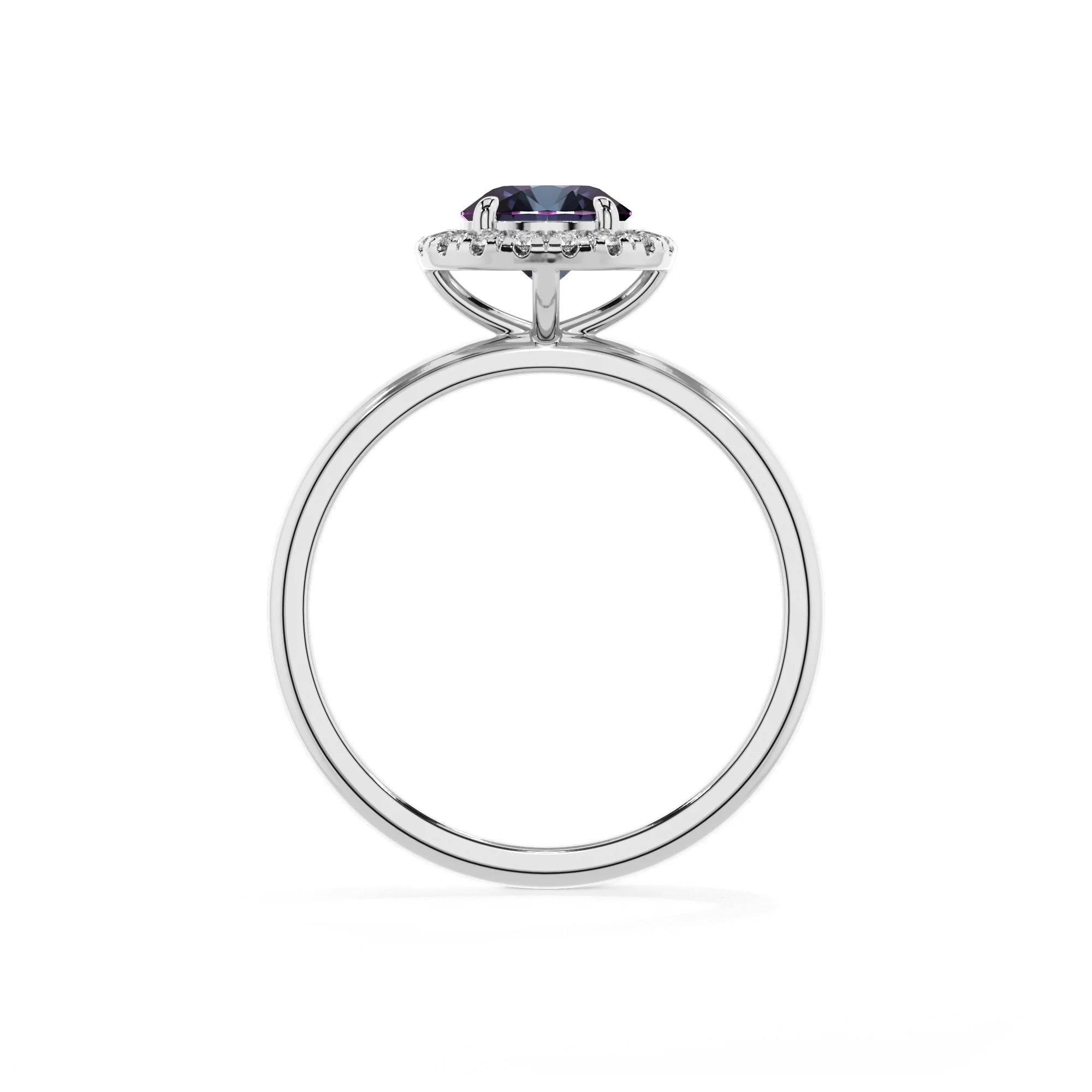 lab grown alexandrite round solitaire rings in white gold