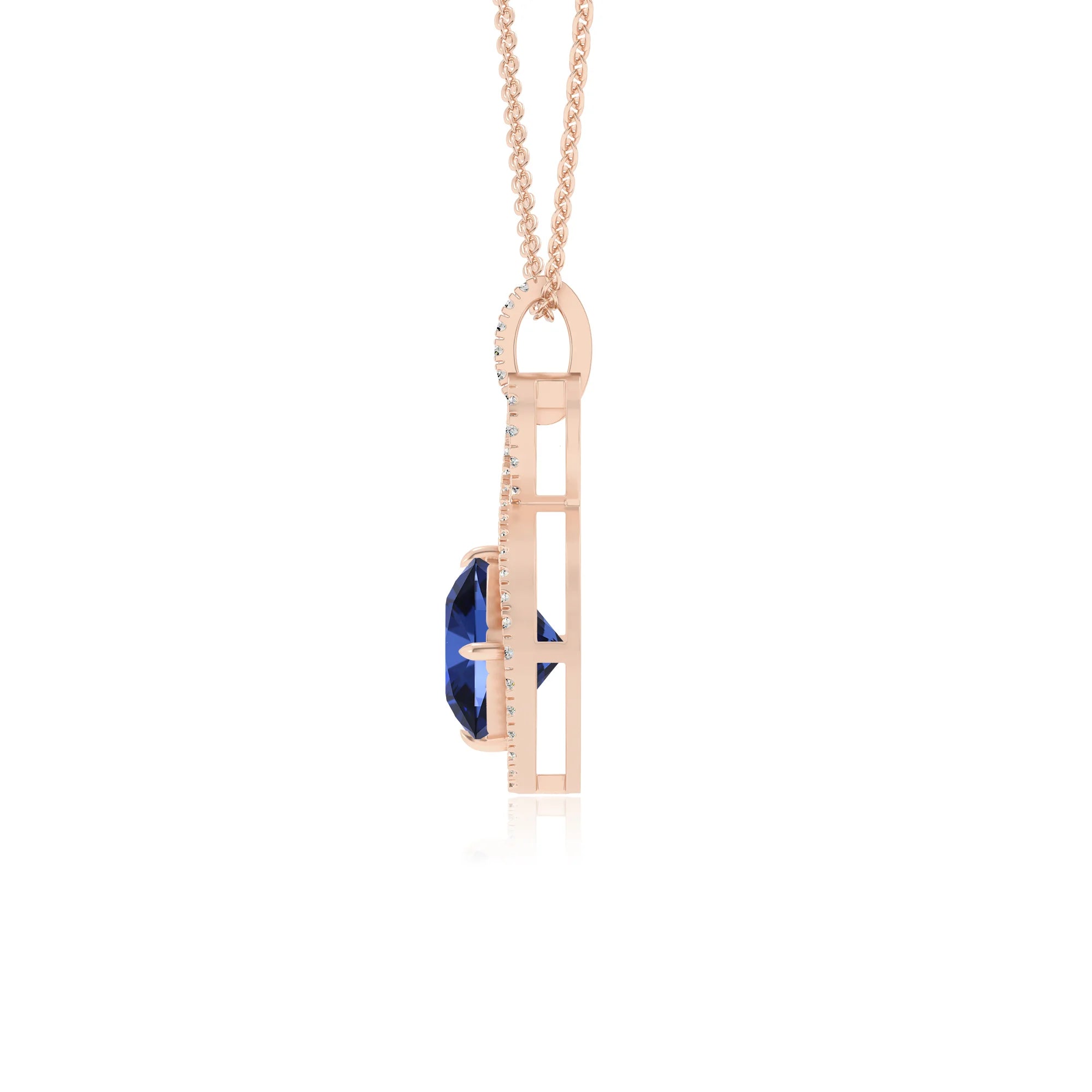 lab grown blue-sapphire cushion infinity necklaces in rose gold