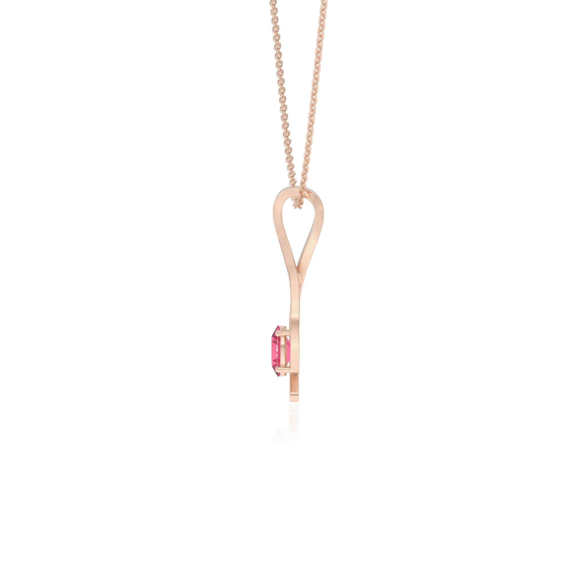 lab grown pink-tourmaline oval solitaire necklaces in rose gold