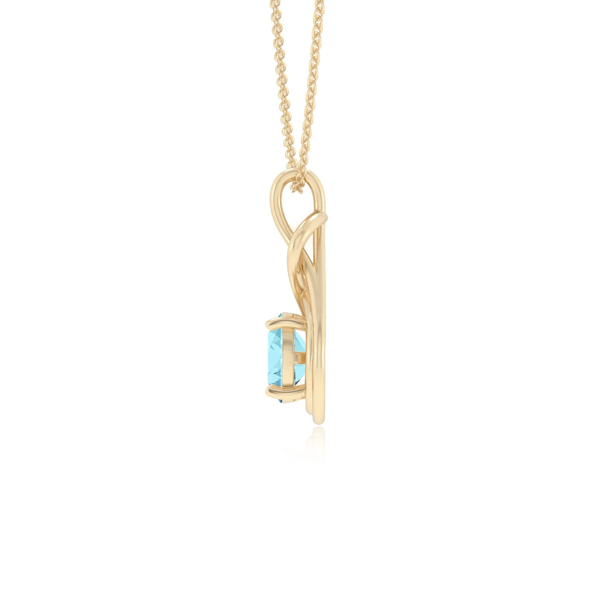lab grown aquamarine round solitaire necklaces in yellow gold