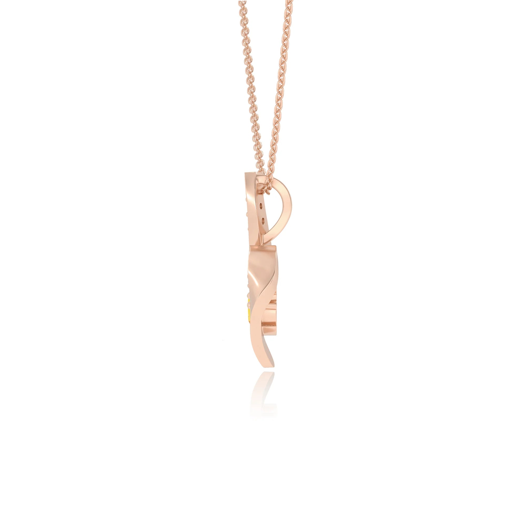 lab grown yellow-sapphire round solitaire v-bale necklaces in rose gold