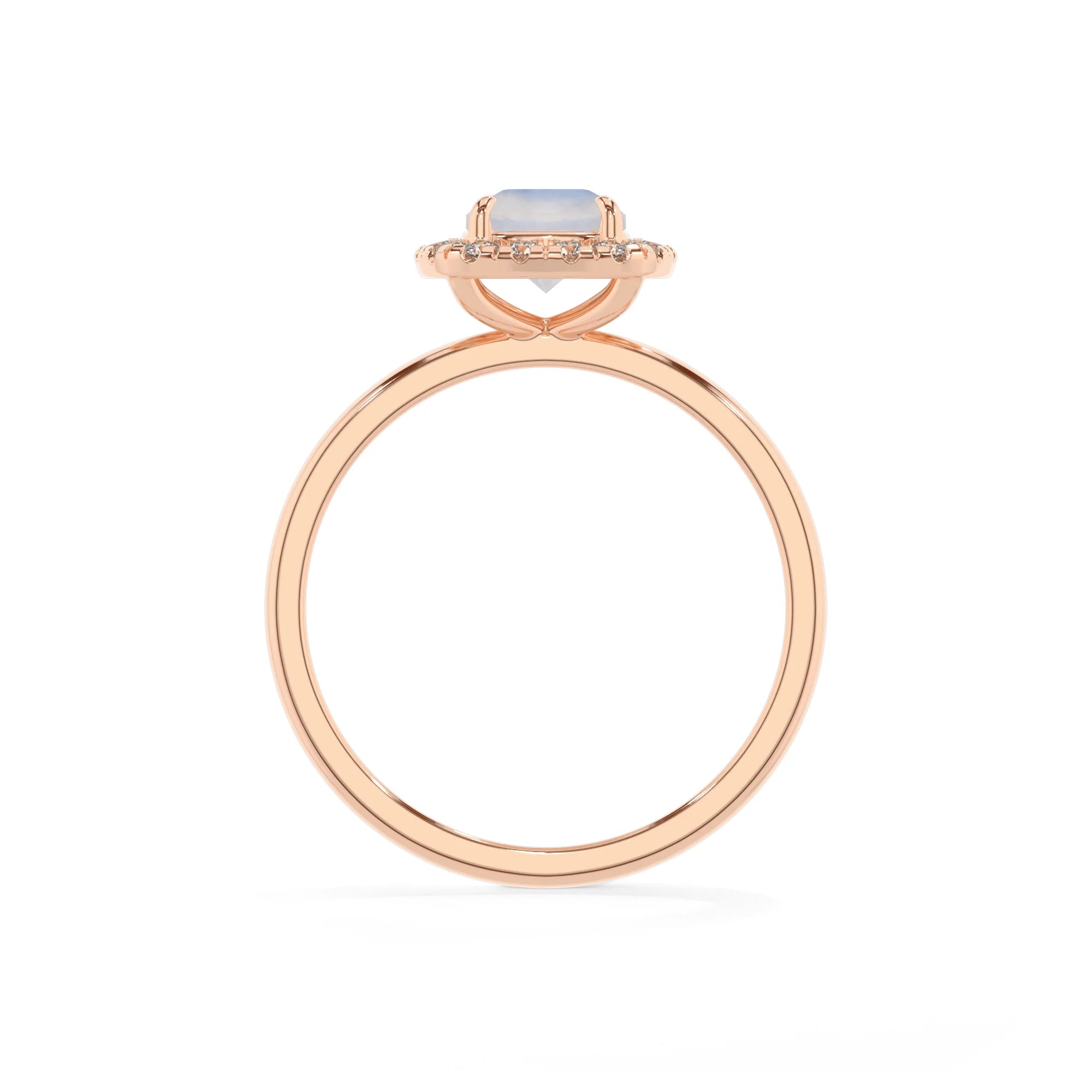 natural rainbow-moonstone cushion solitaire rings in rose gold