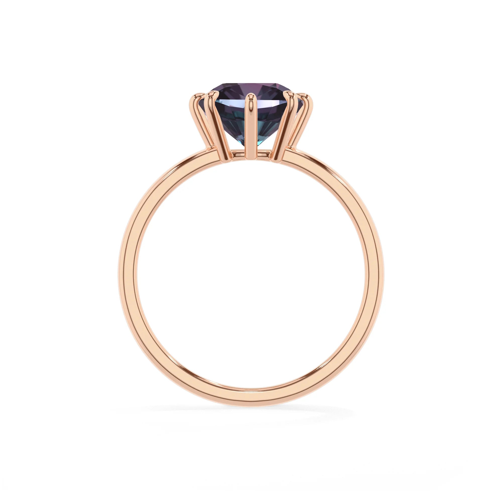 lab grown alexandrite cushion solitaire rings in rose gold