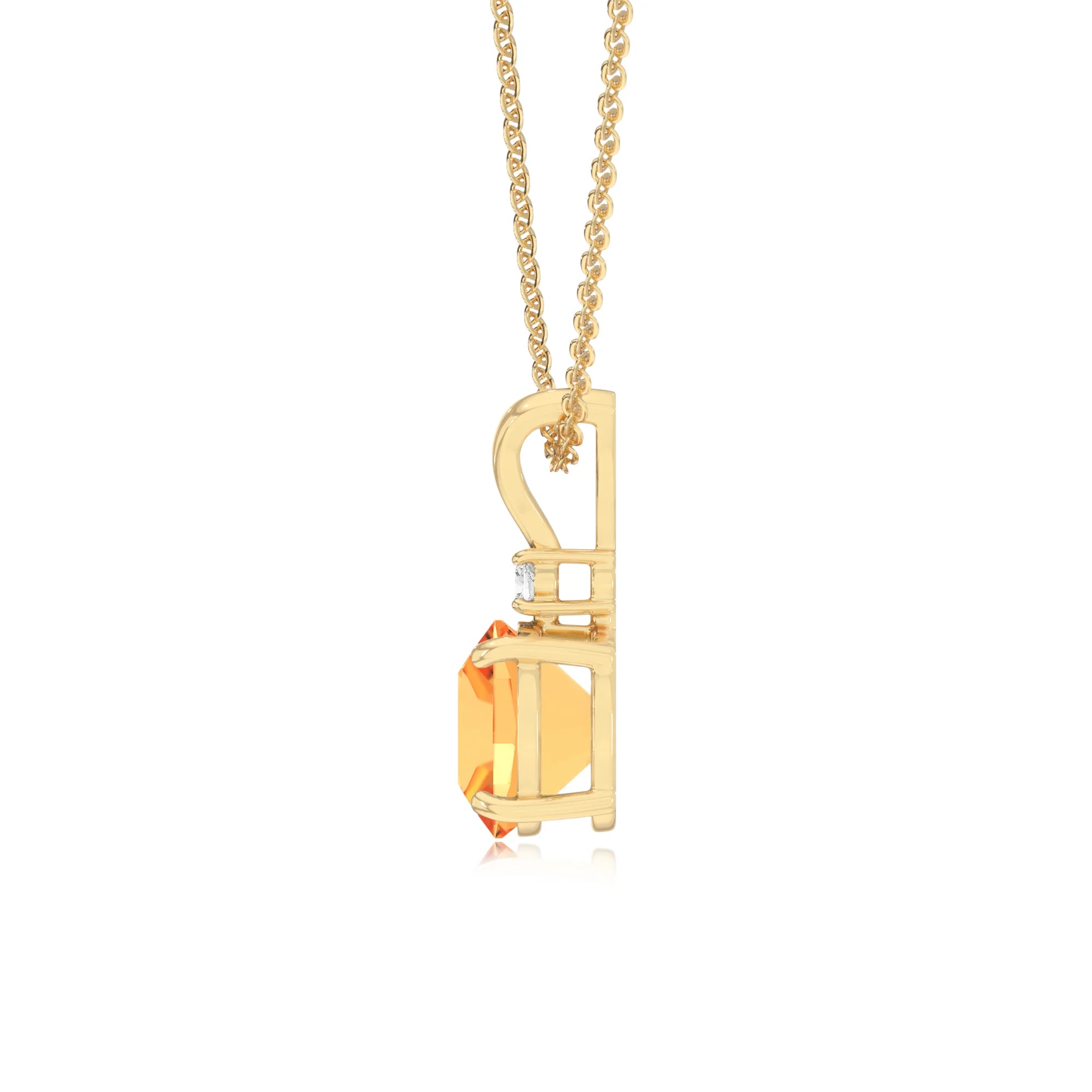 lab grown citrine cushion solitaire v-bale necklaces in yellow gold