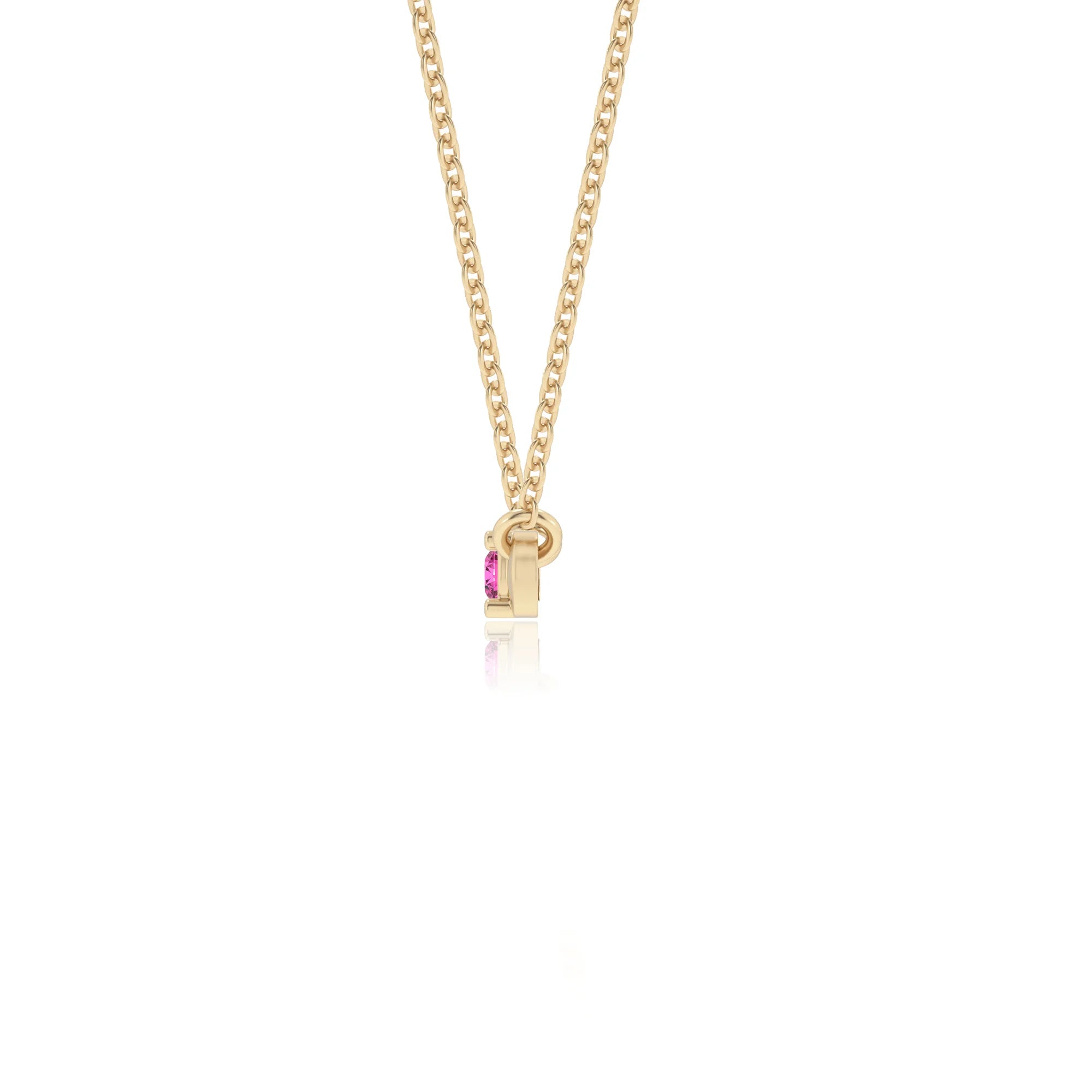 lab grown pink-sapphire round bar v-bale necklaces in yellow gold
